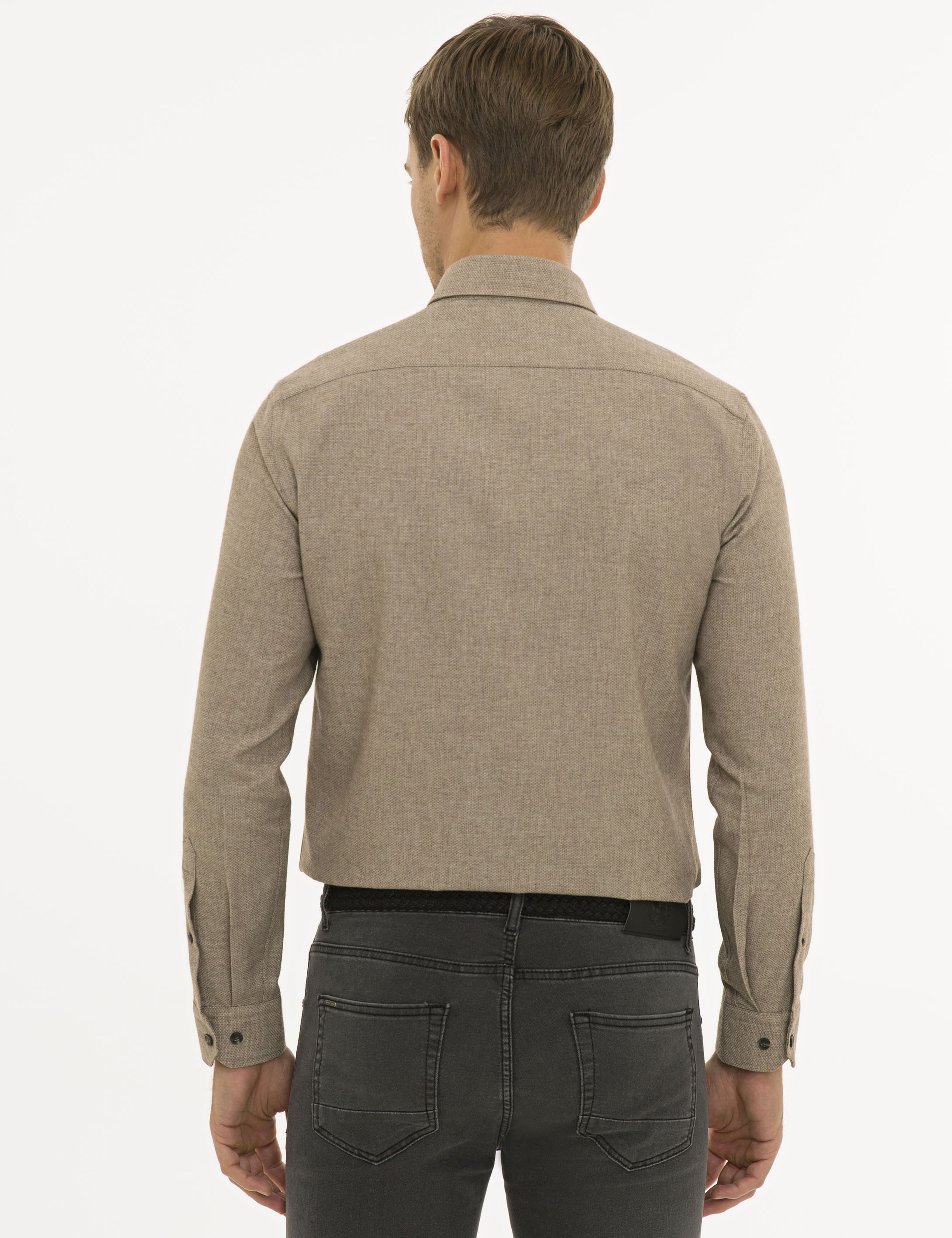 Bej Slim Fit Uzun Kollu Gömlek - Image 3