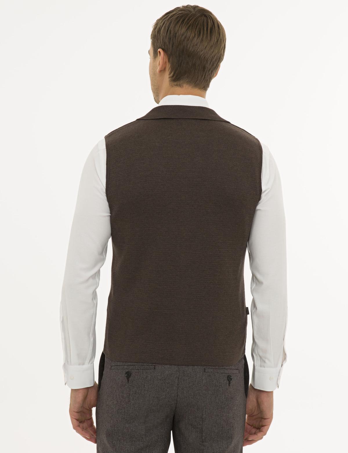 Açık Kahverengi Slim Fit Triko Yelek - 50229475013