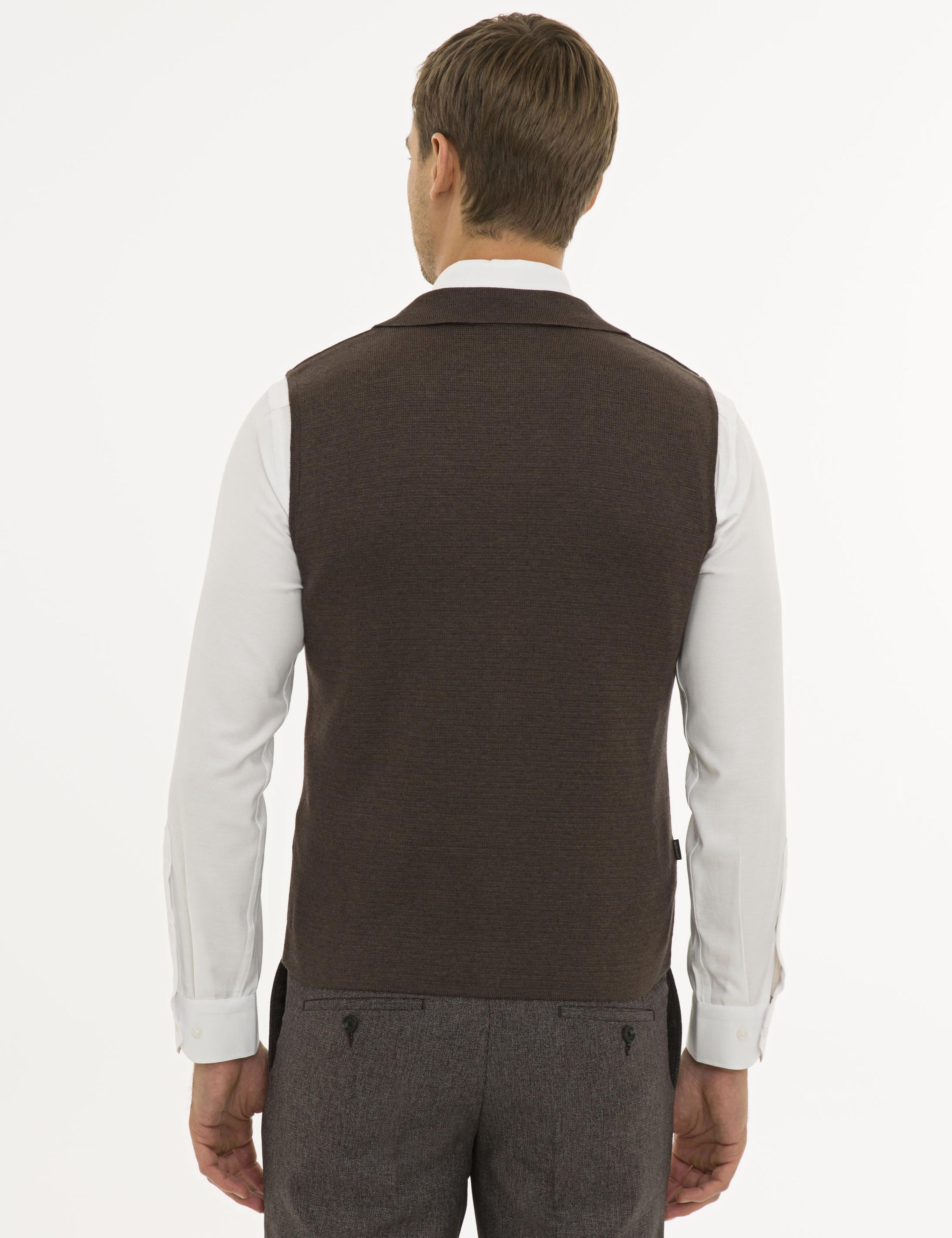 Açık Kahverengi Slim Fit Triko Yelek