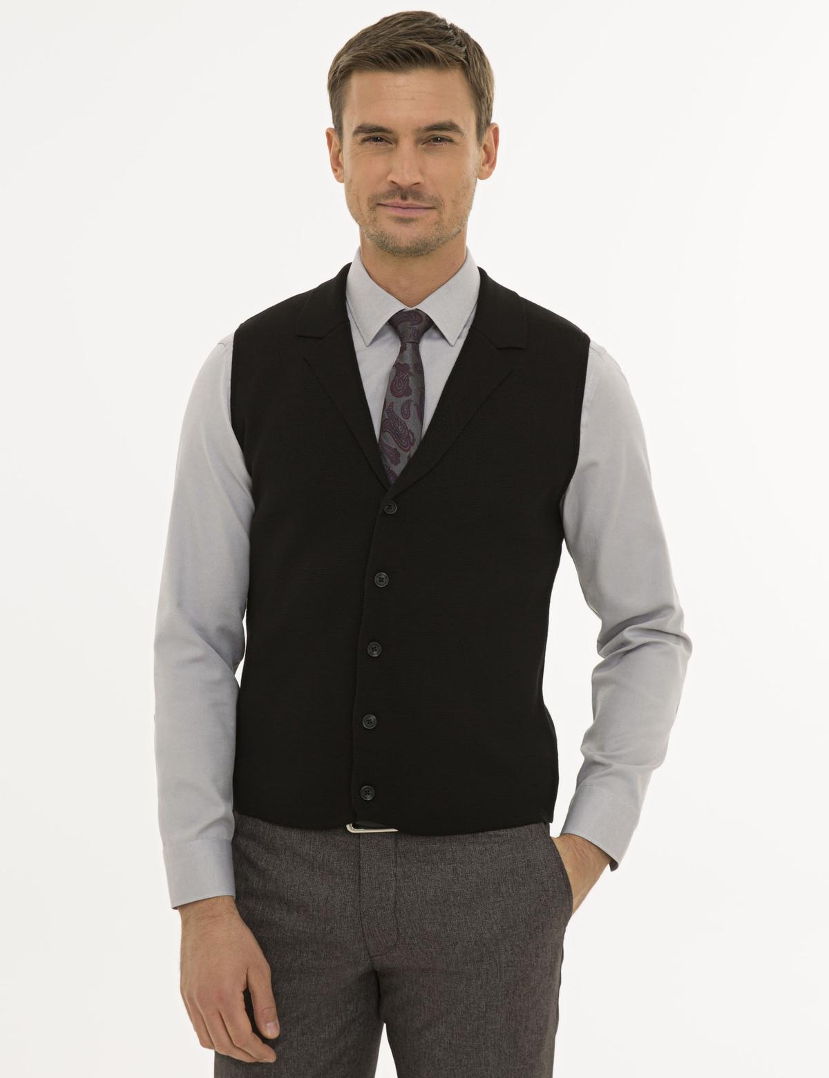 Siyah Slim Fit Triko Yelek