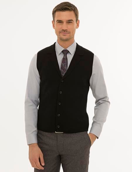 Siyah Slim Fit Triko Yelek - 50229475008