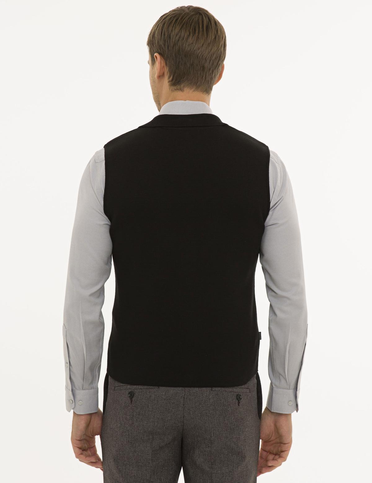 Siyah Slim Fit Triko Yelek - 50229475008