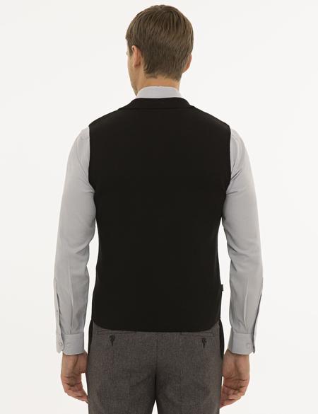 Siyah Slim Fit Triko Yelek - 50229475008