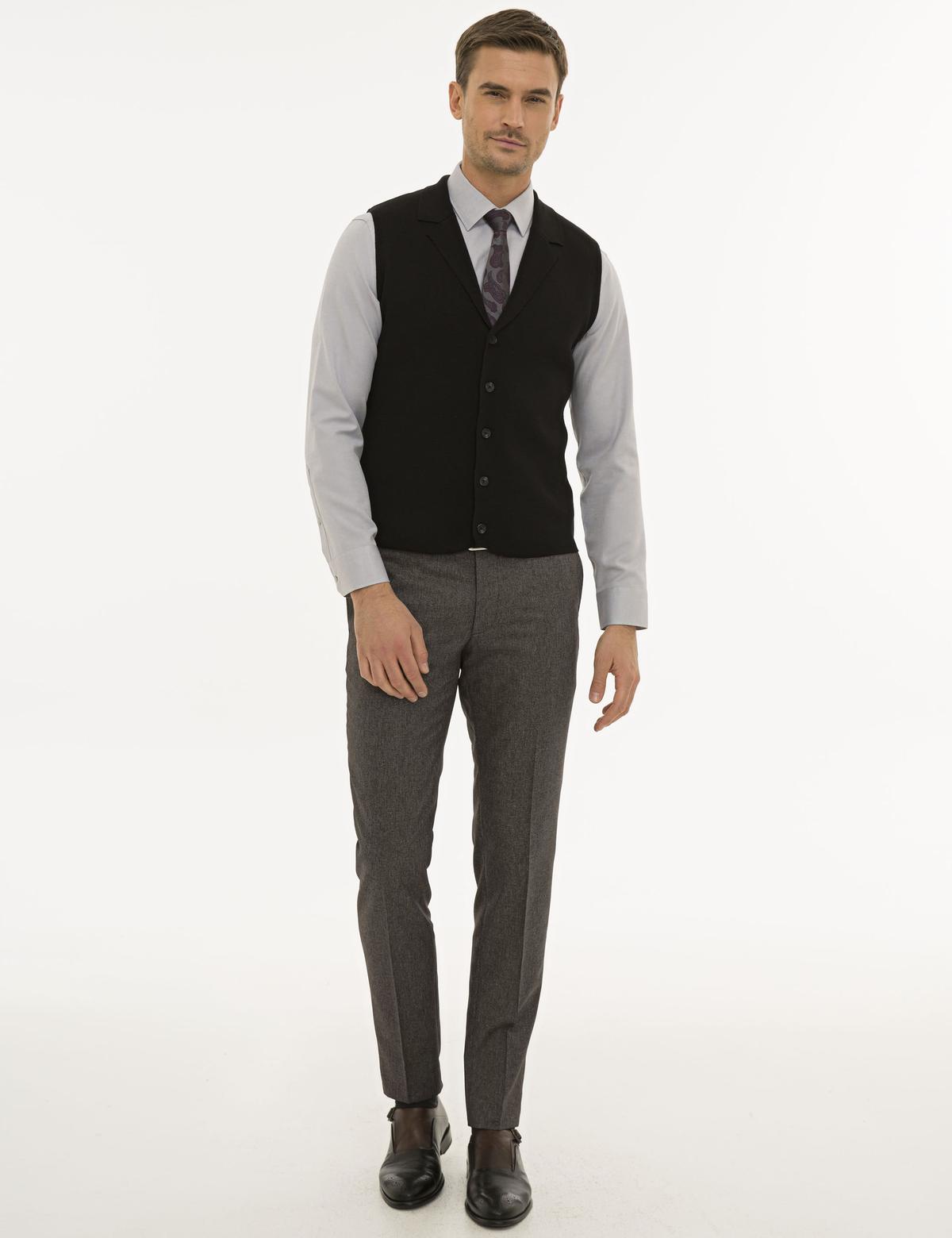 Siyah Slim Fit Triko Yelek - 50229475008