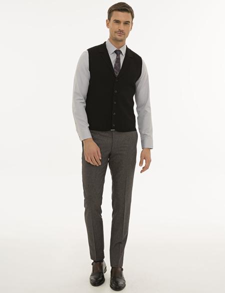 Siyah Slim Fit Triko Yelek - 50229475008
