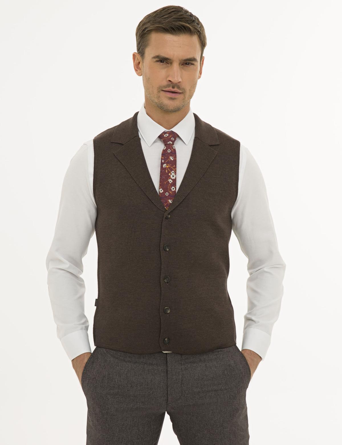 Açık Kahverengi Slim Fit Triko Yelek