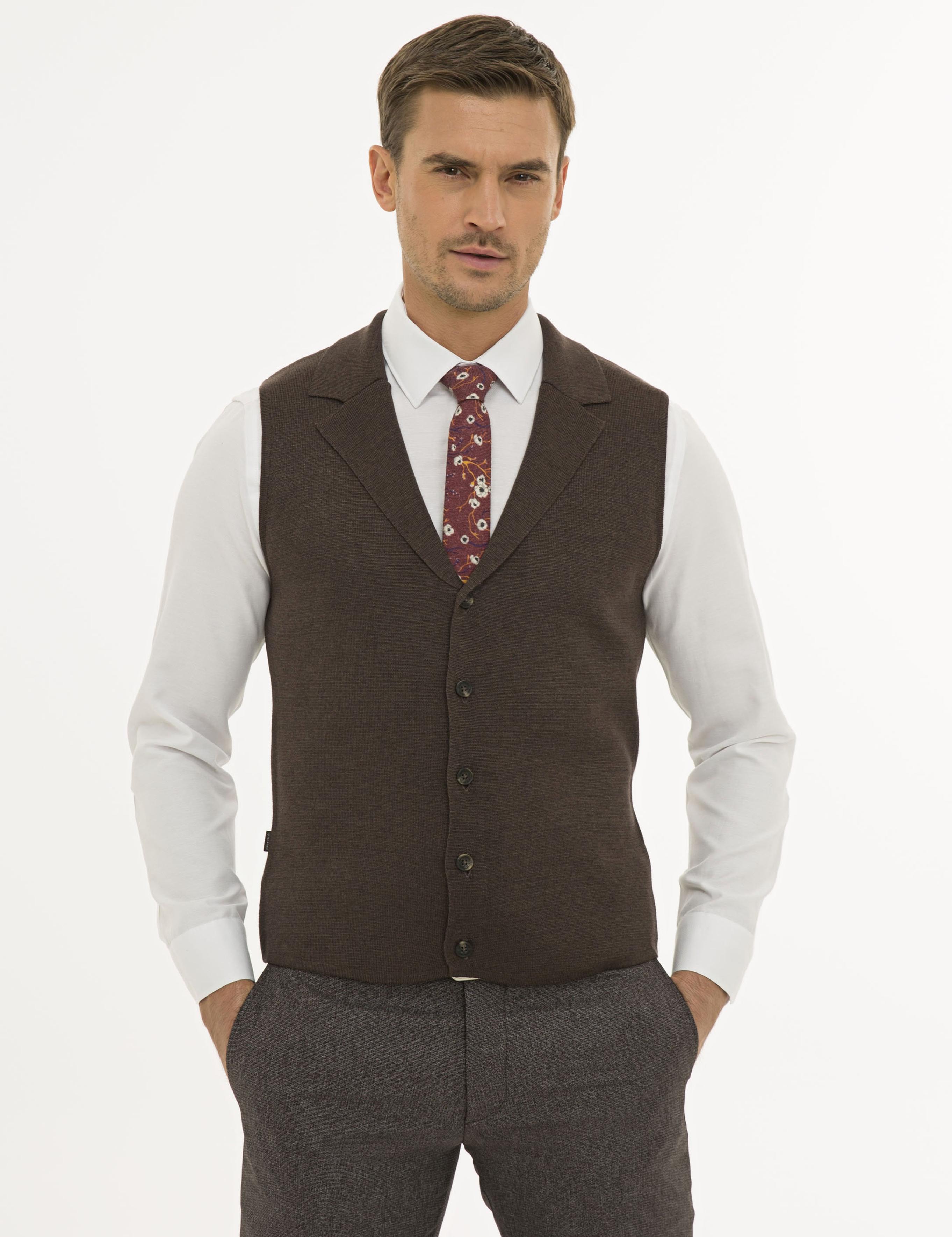 Açık Kahverengi Slim Fit Triko Yelek