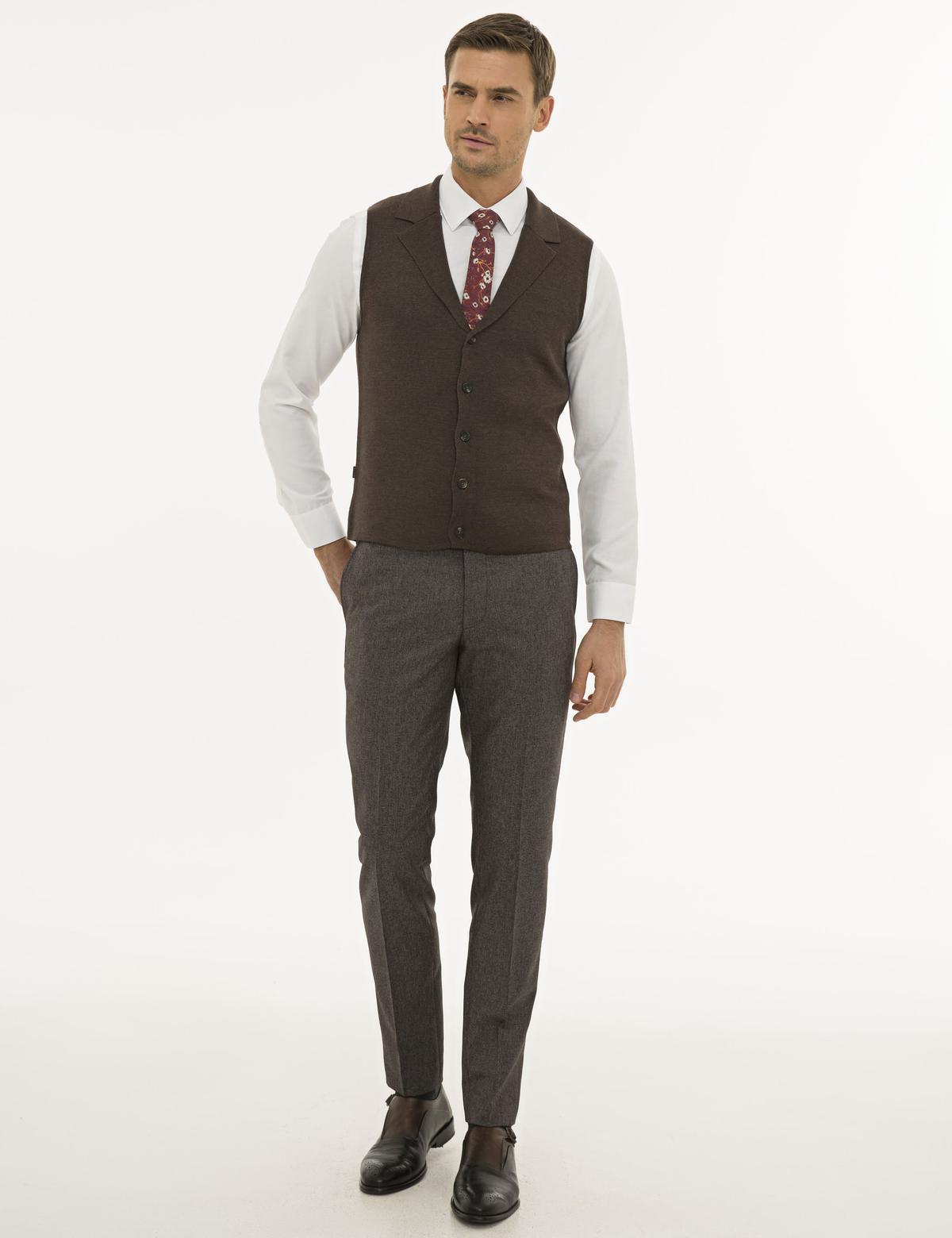 Açık Kahverengi Slim Fit Triko Yelek - 50229475013