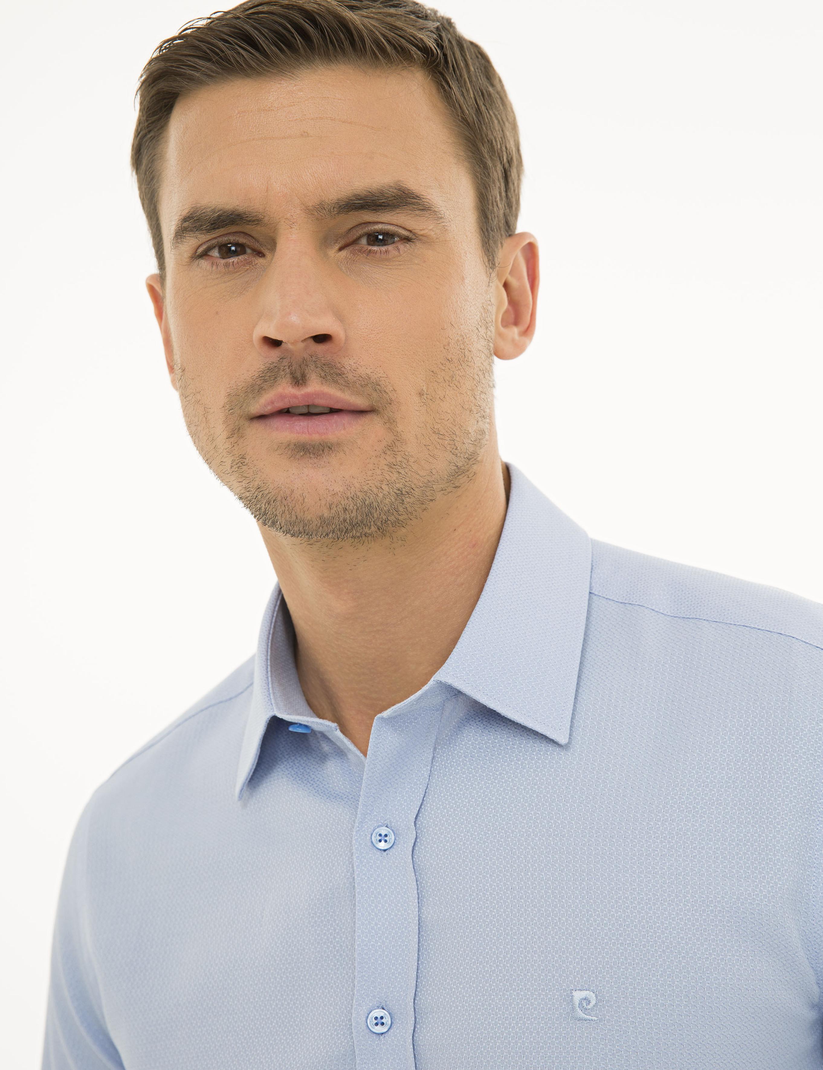 Koyu Mavi Slim Fit Armürlü Gömlek