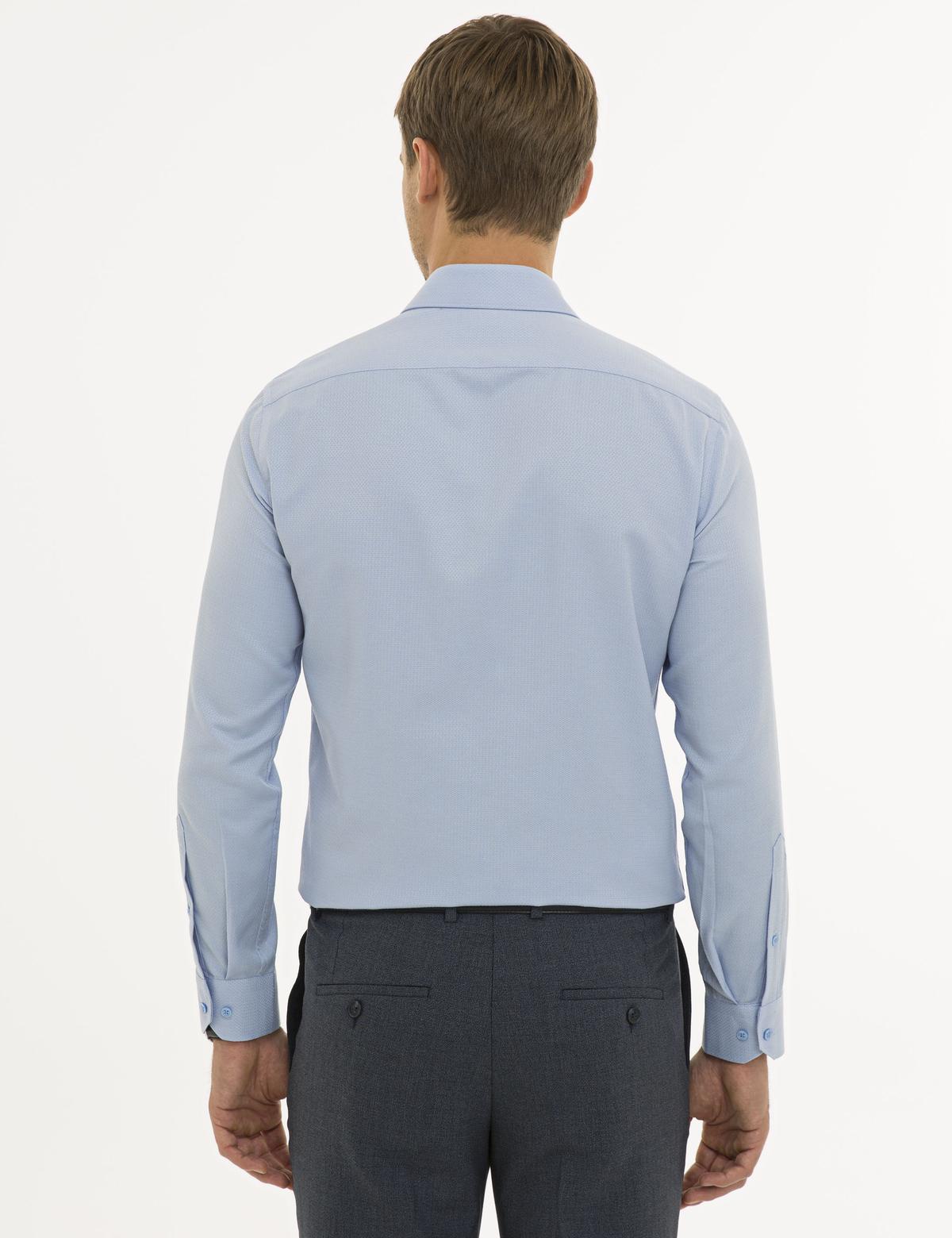 Koyu Mavi Slim Fit Armürlü Gömlek - 50233531041