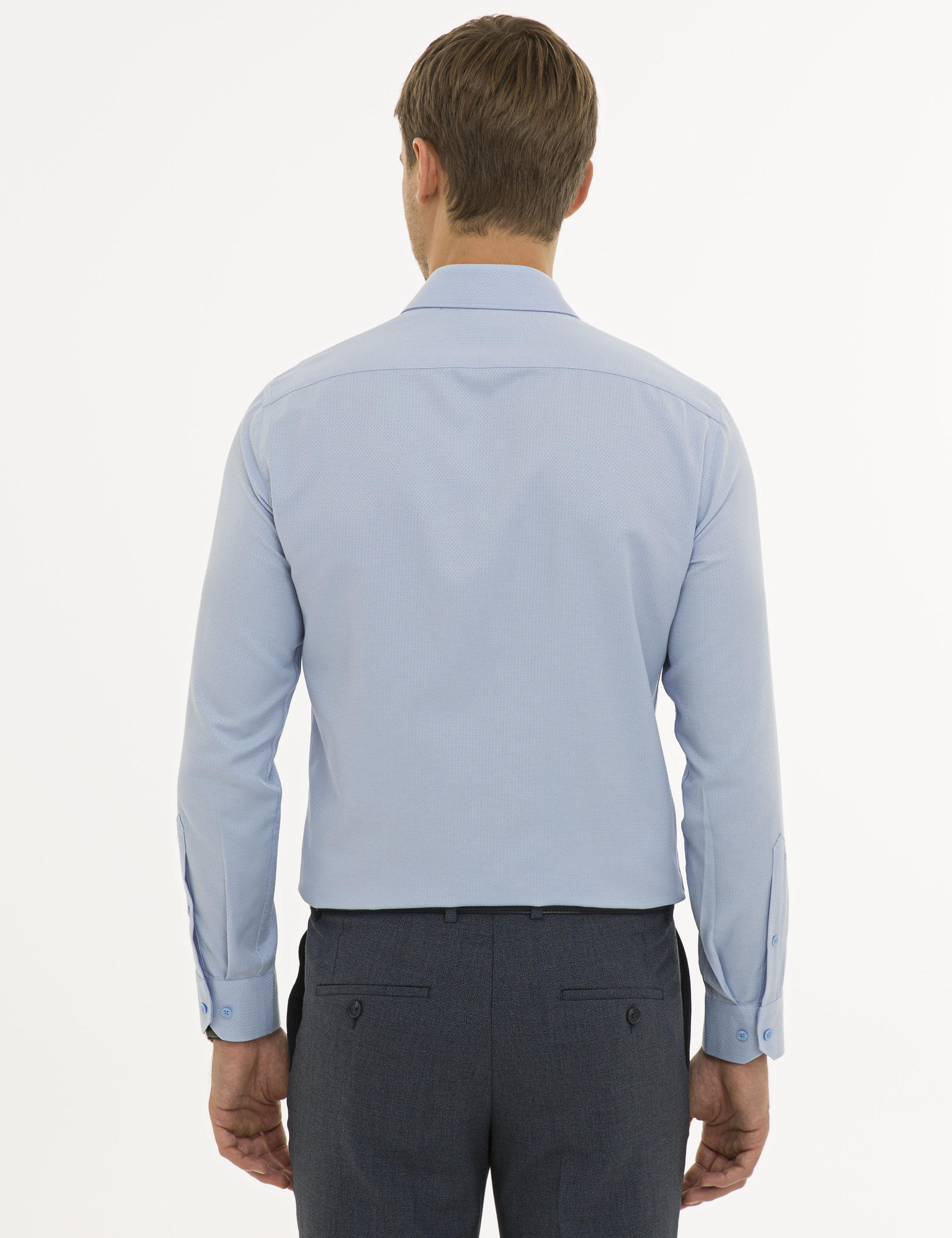 Koyu Mavi Slim Fit Armürlü Gömlek