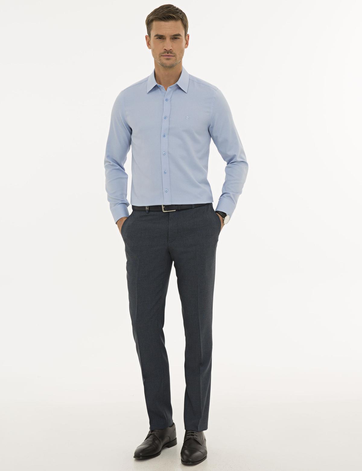 Koyu Mavi Slim Fit Armürlü Gömlek - 50233531041