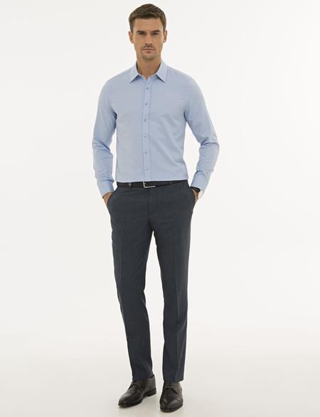 Koyu Mavi Slim Fit Armürlü Gömlek - 50233531041