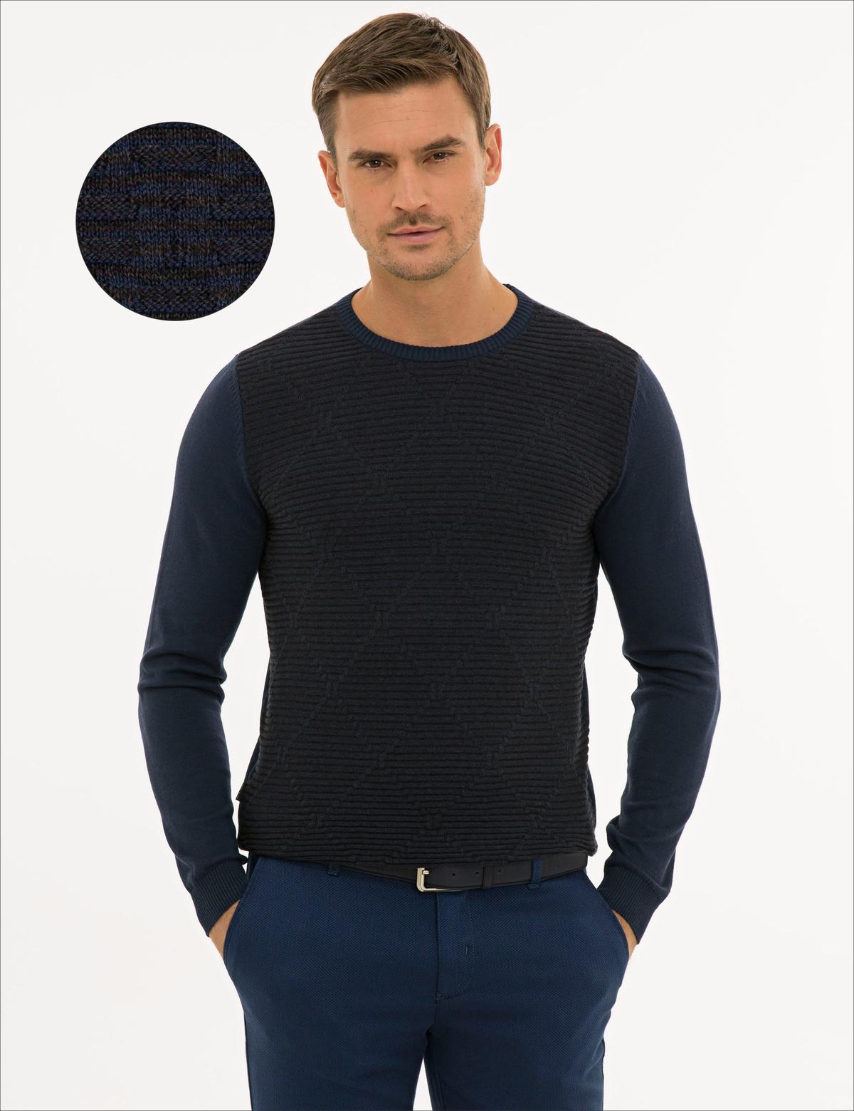 Lacivert Slim Fit Bisiklet Yaka Triko Kazak