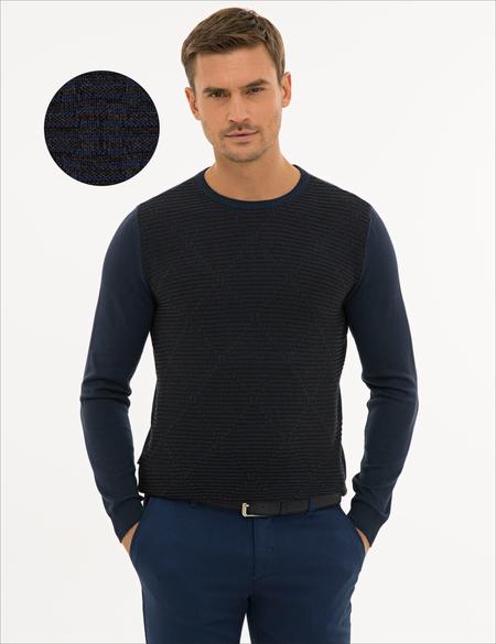 Lacivert Slim Fit Bisiklet Yaka Triko Kazak - 50233716008