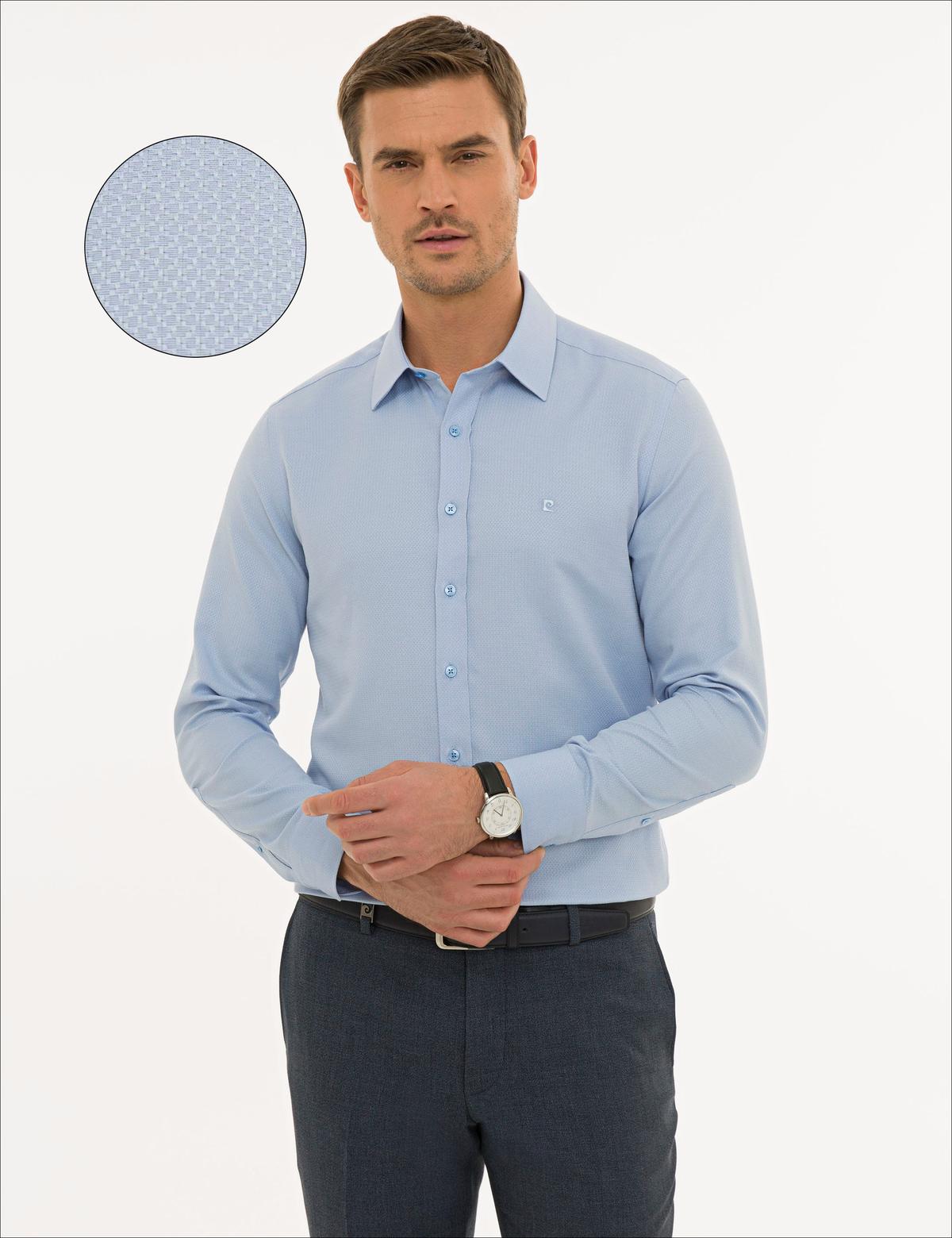 Koyu Mavi Slim Fit Armürlü Gömlek