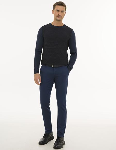 Lacivert Slim Fit Bisiklet Yaka Triko Kazak - 50233716008