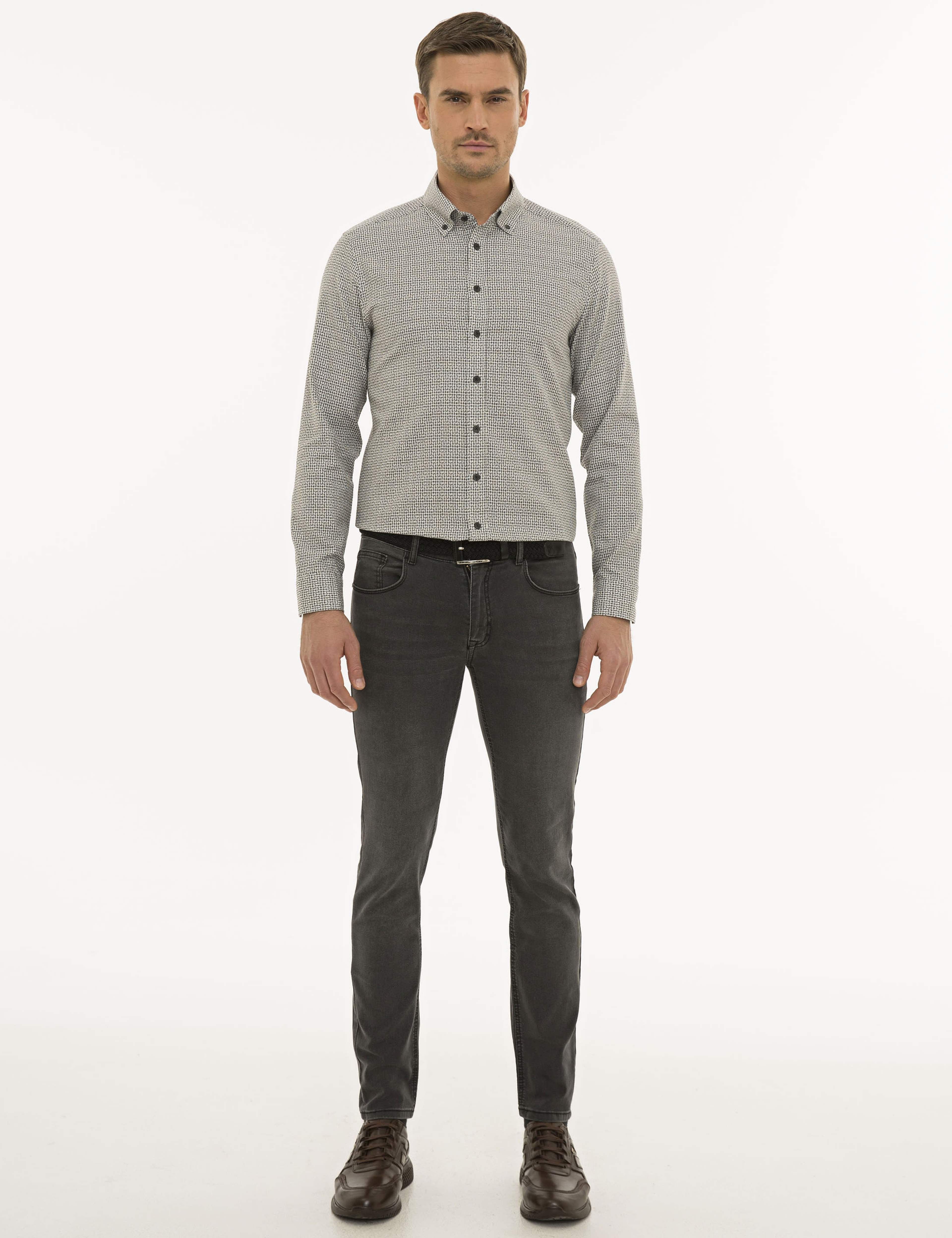 Gri Slim Fit Uzun Kollu Gömlek - Image 4
