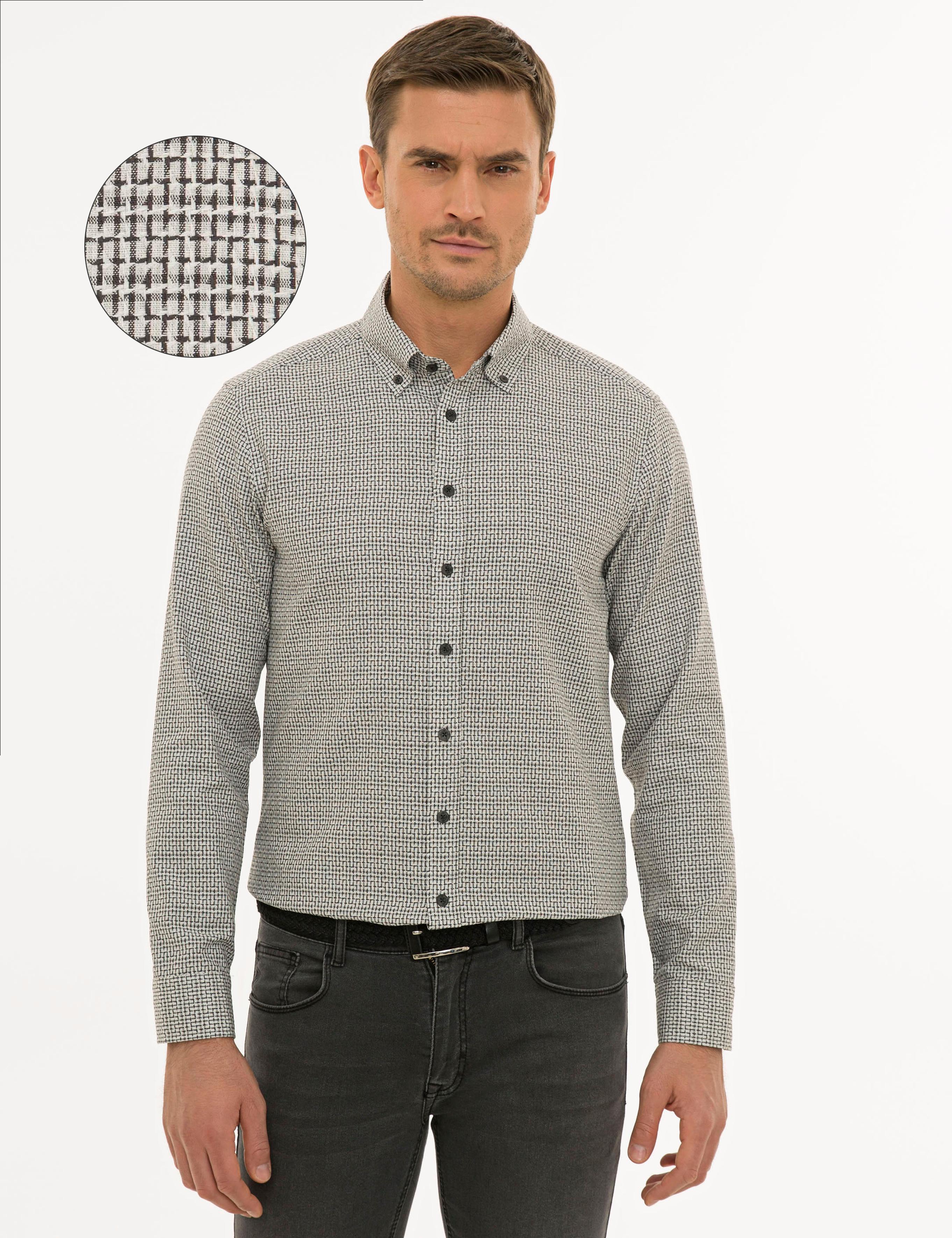 Gri Slim Fit Uzun Kollu Gömlek