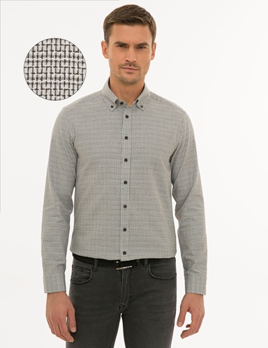 Gri Slim Fit Uzun Kollu Gömlek