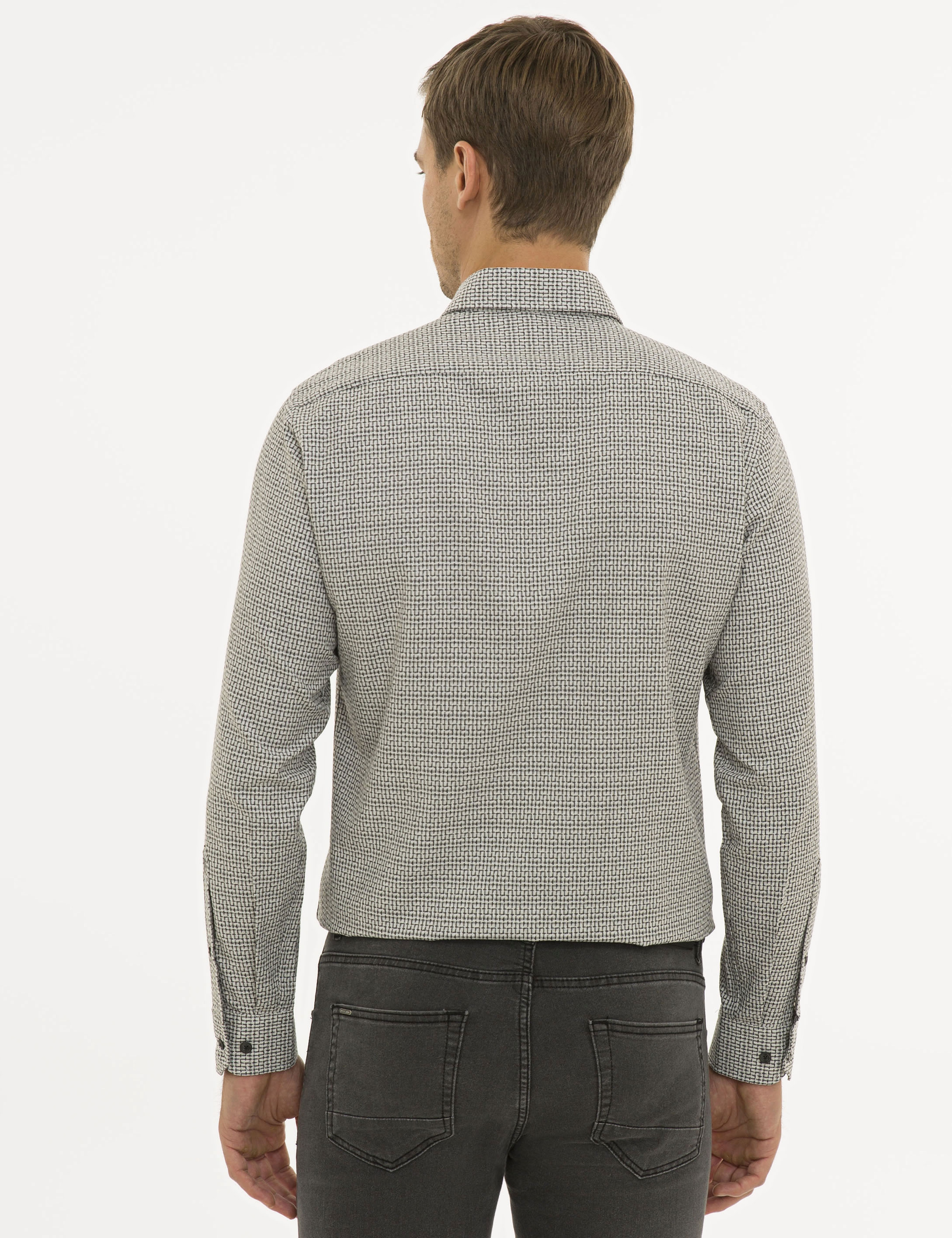 Gri Slim Fit Uzun Kollu Gömlek - Image 3