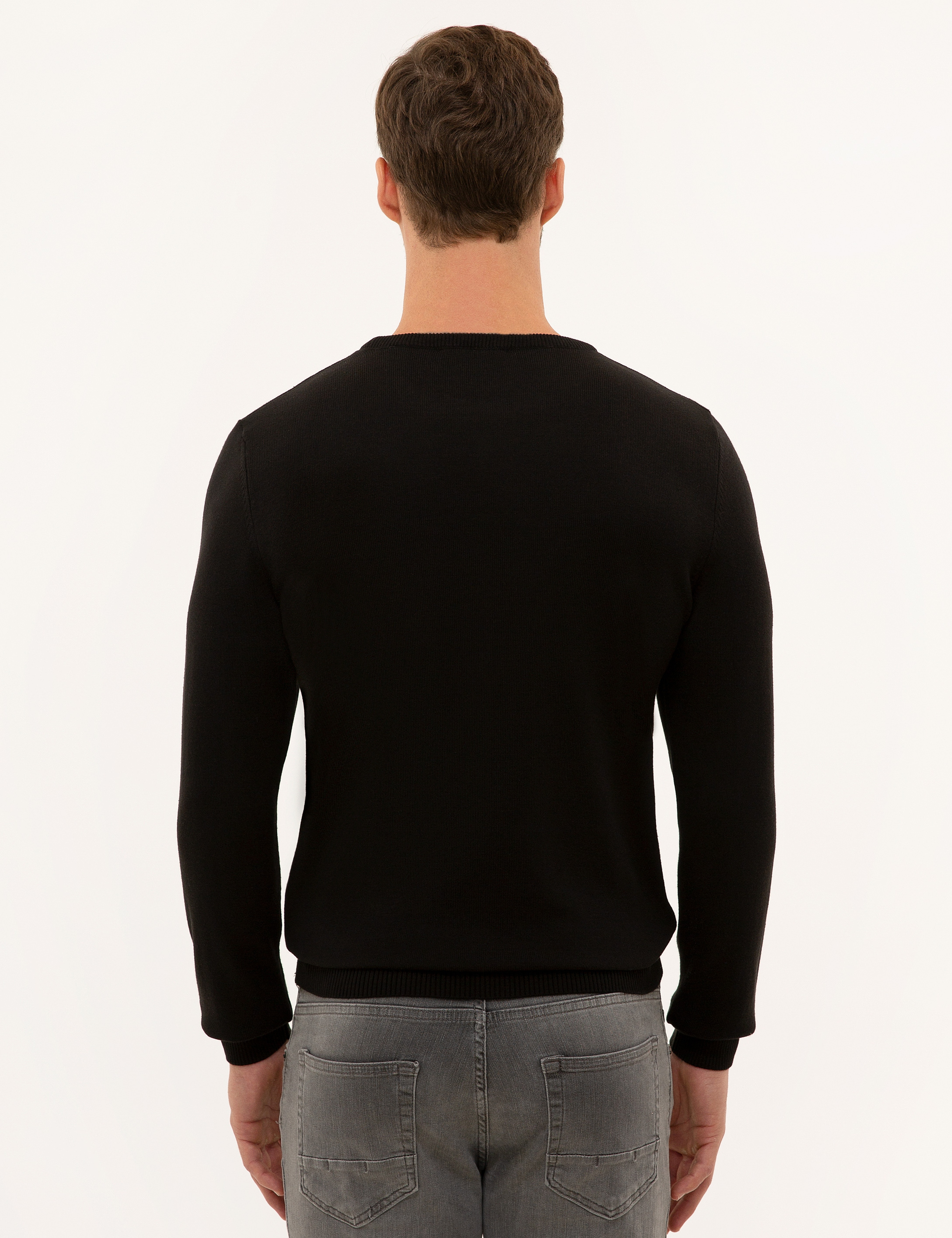 Siyah Slim Fit Bisiklet Yaka Basic Triko Kazak - Image 4