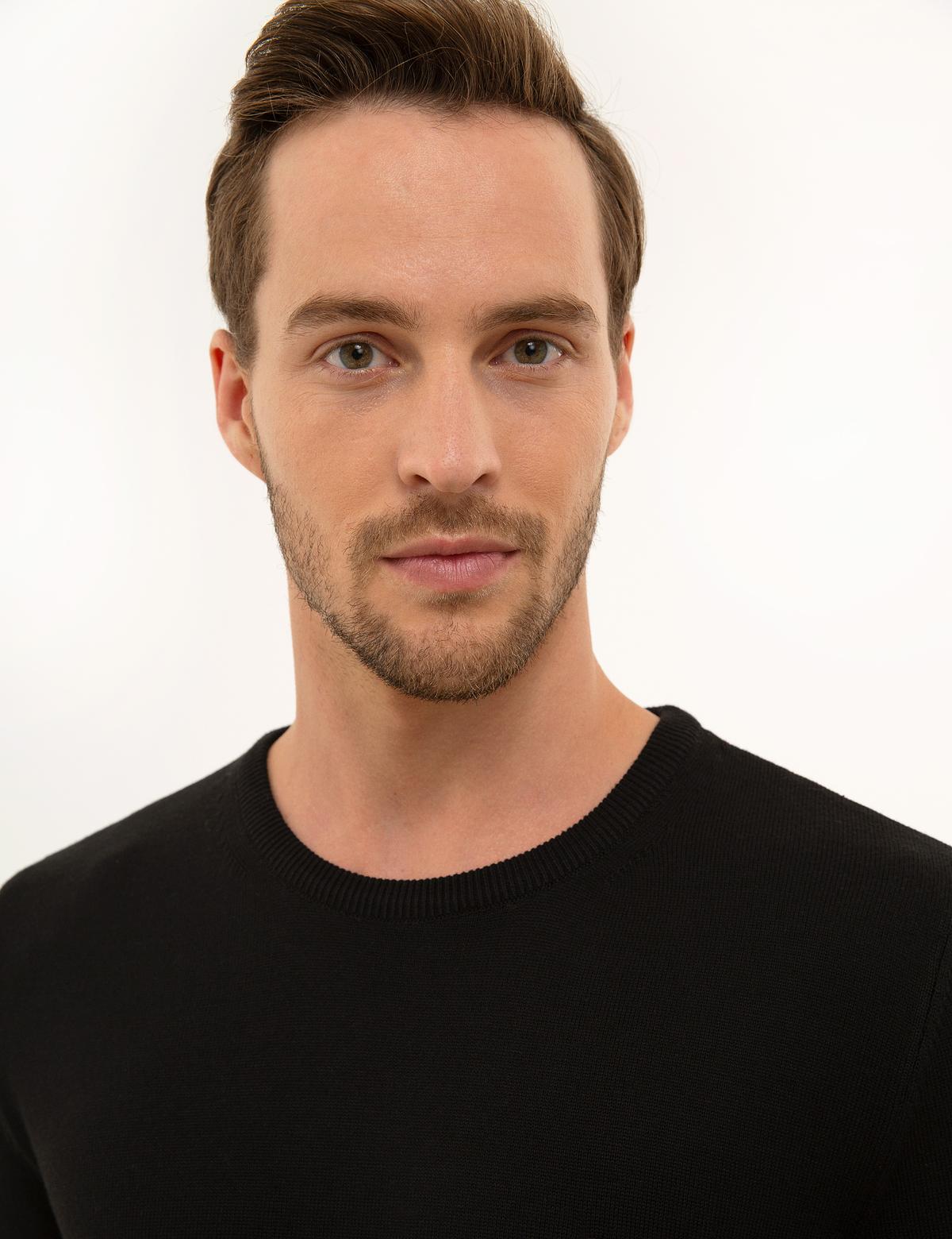 Siyah Slim Fit Bisiklet Yaka Basic Triko Kazak - 50229215136