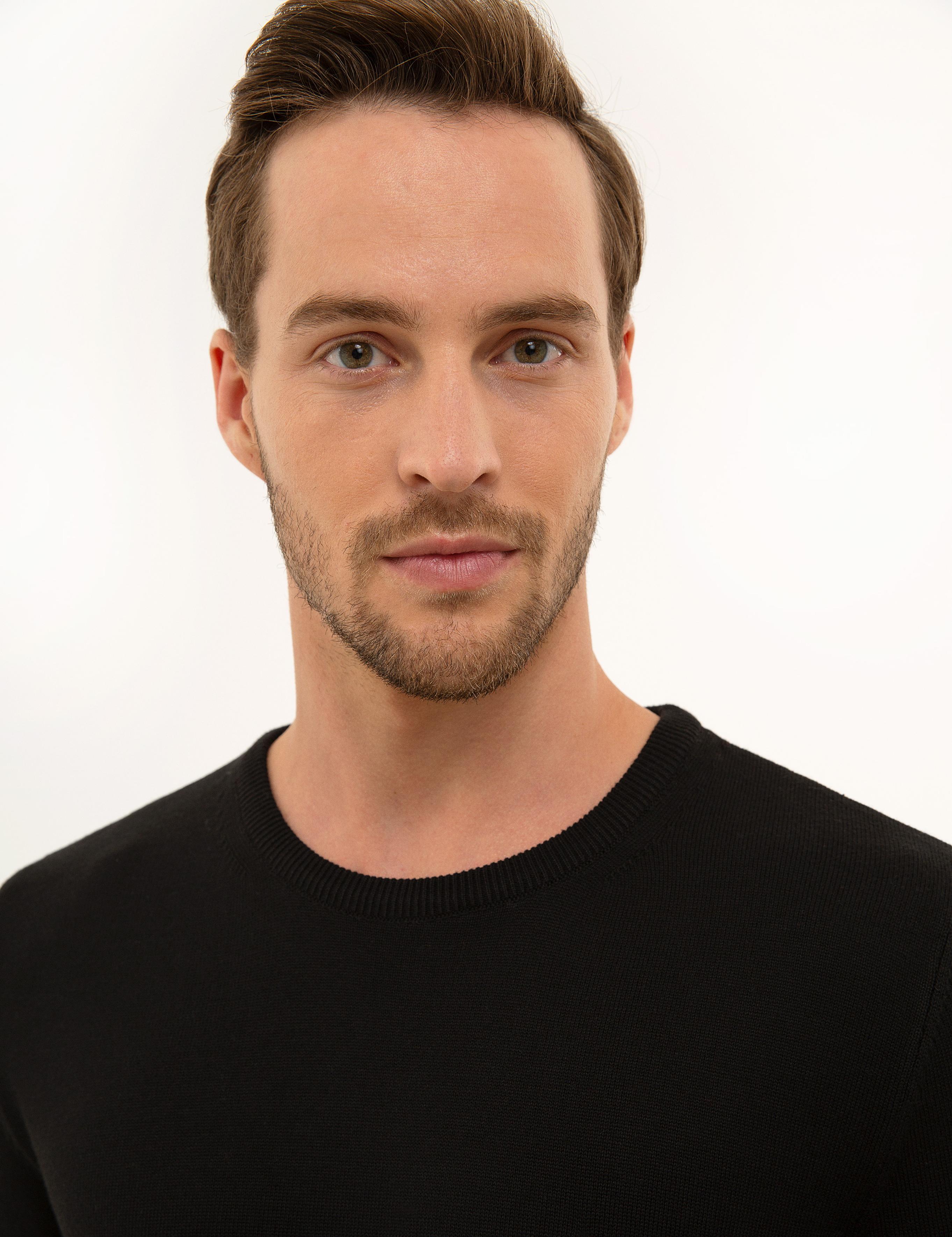 Siyah Slim Fit Bisiklet Yaka Basic Triko Kazak