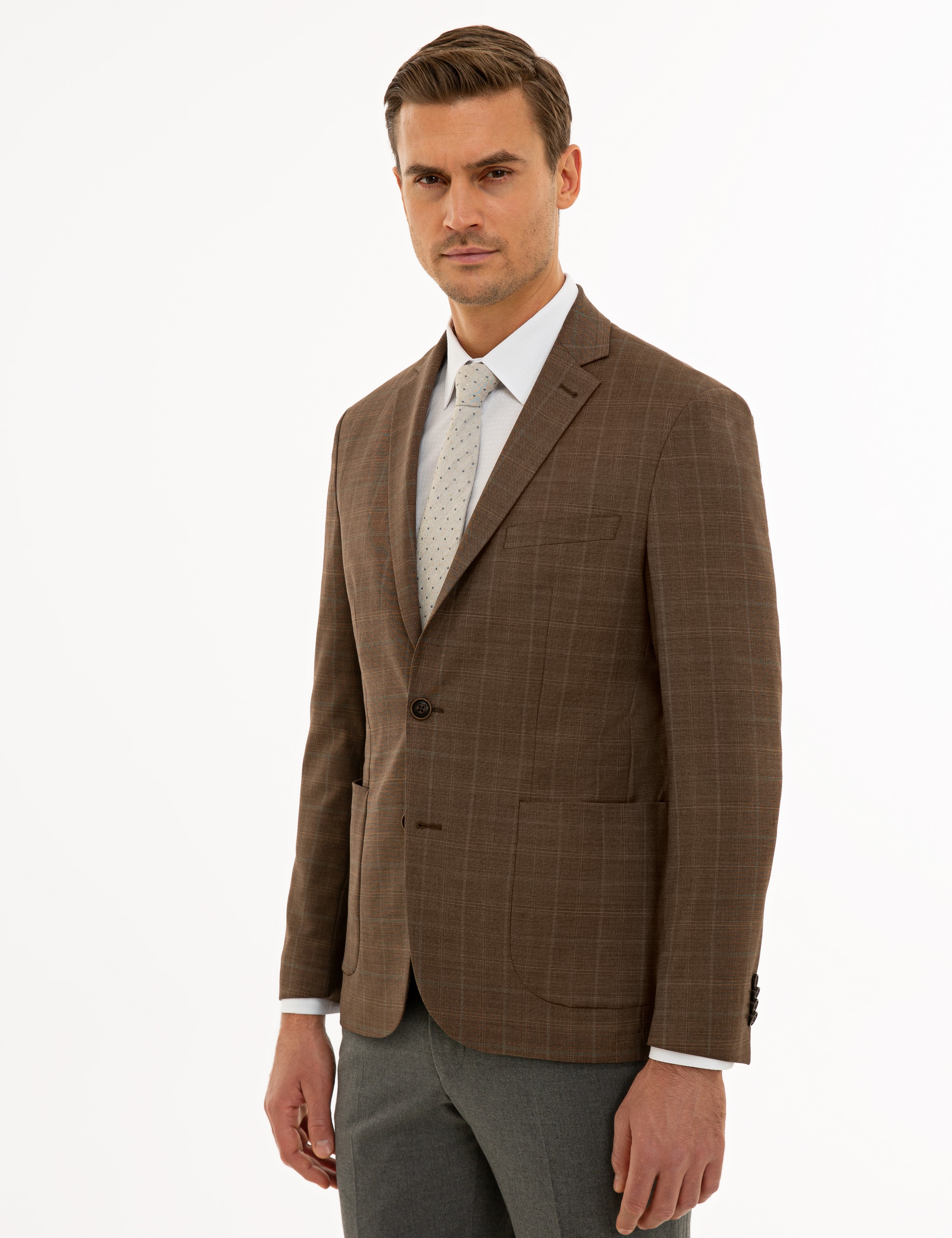 Açık Kahverengi Slim Fit Ceket - Image 3