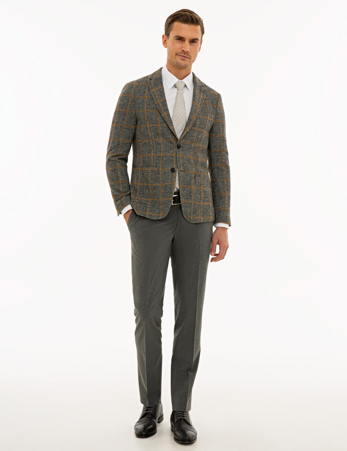 Ekose Gri Ex. Slim Fit Ceket - 50228522053