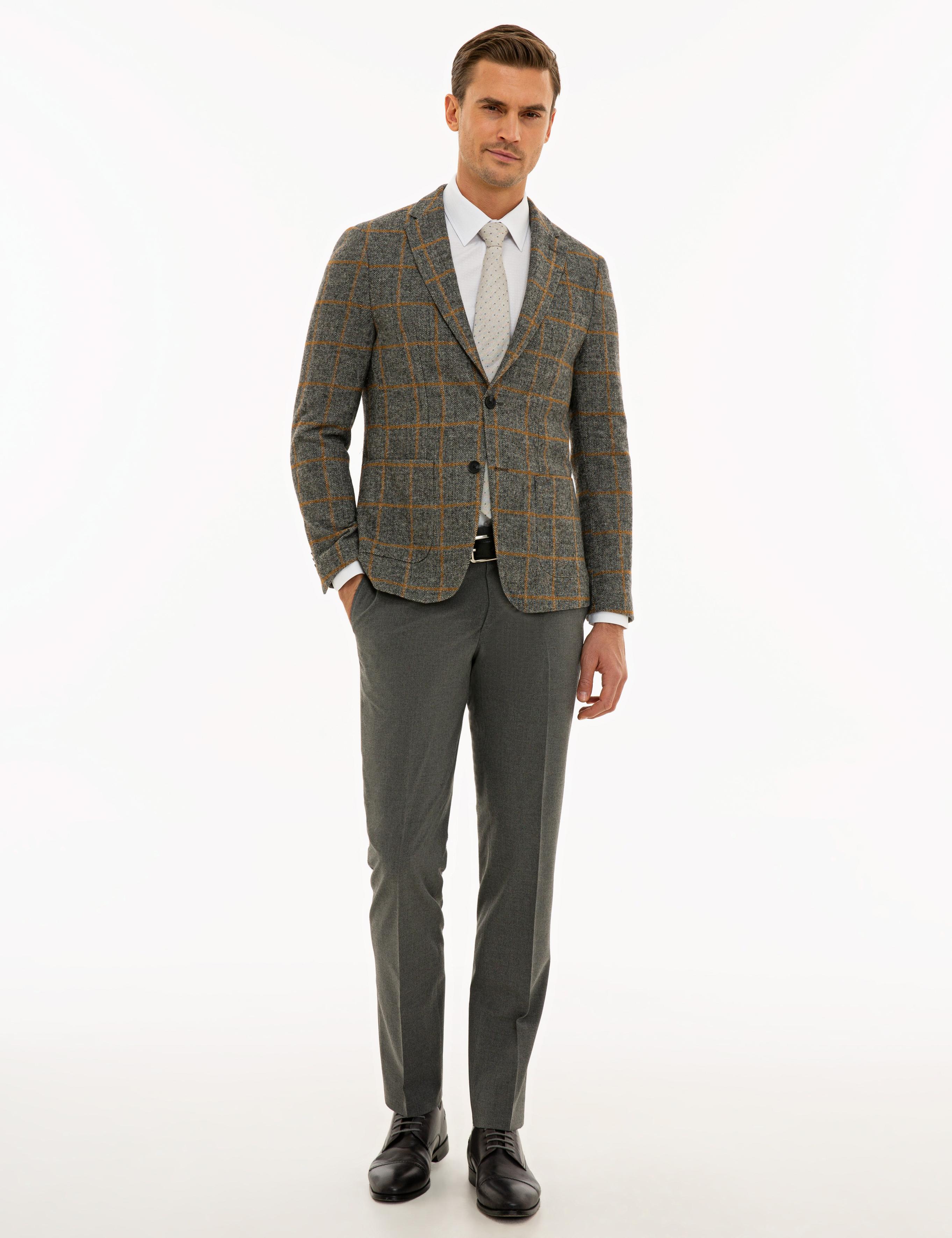 Ekose Gri Ex. Slim Fit Ceket