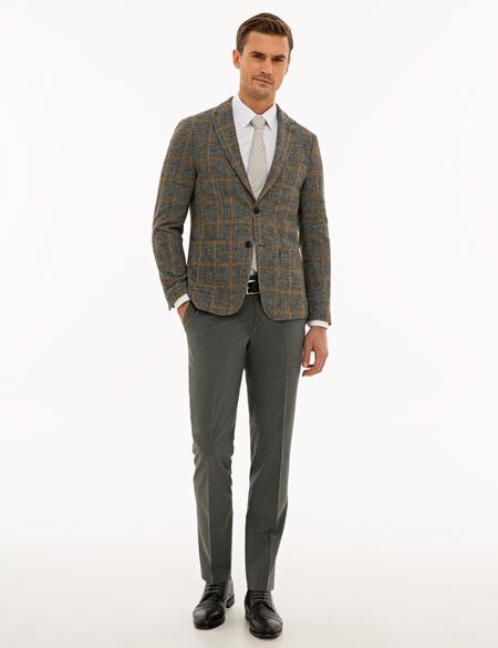 Ekose Gri Ex. Slim Fit Ceket - 50228522053