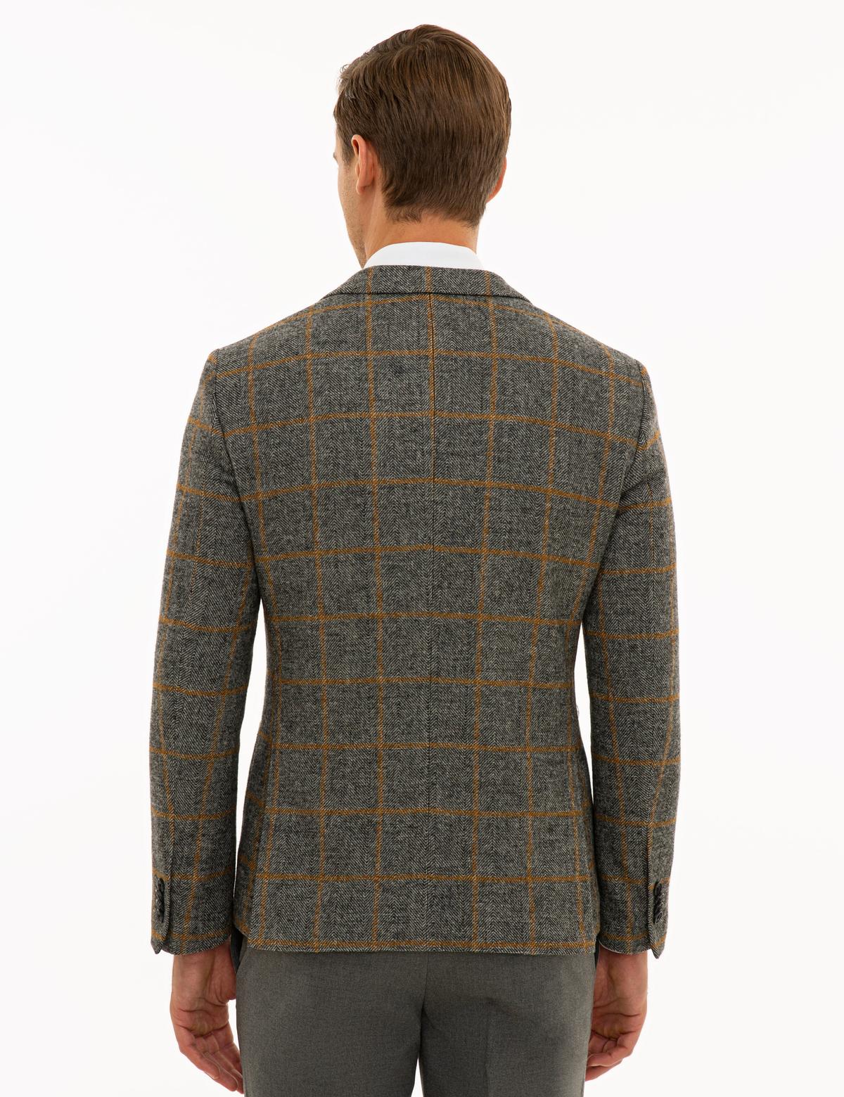 Ekose Gri Ex. Slim Fit Ceket - 50228522053