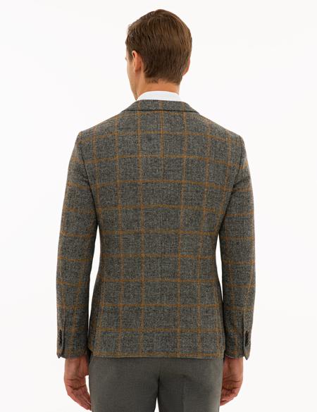 Ekose Gri Ex. Slim Fit Ceket - 50228522053