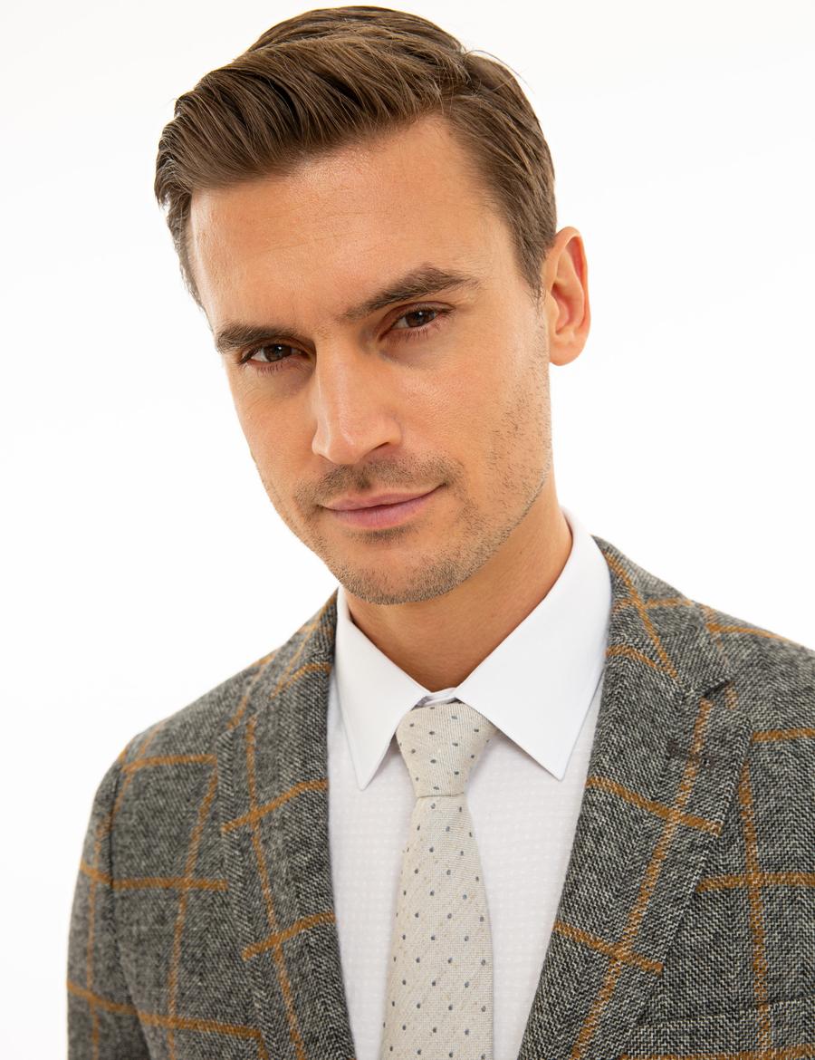 Ekose Gri Ex. Slim Fit Ceket