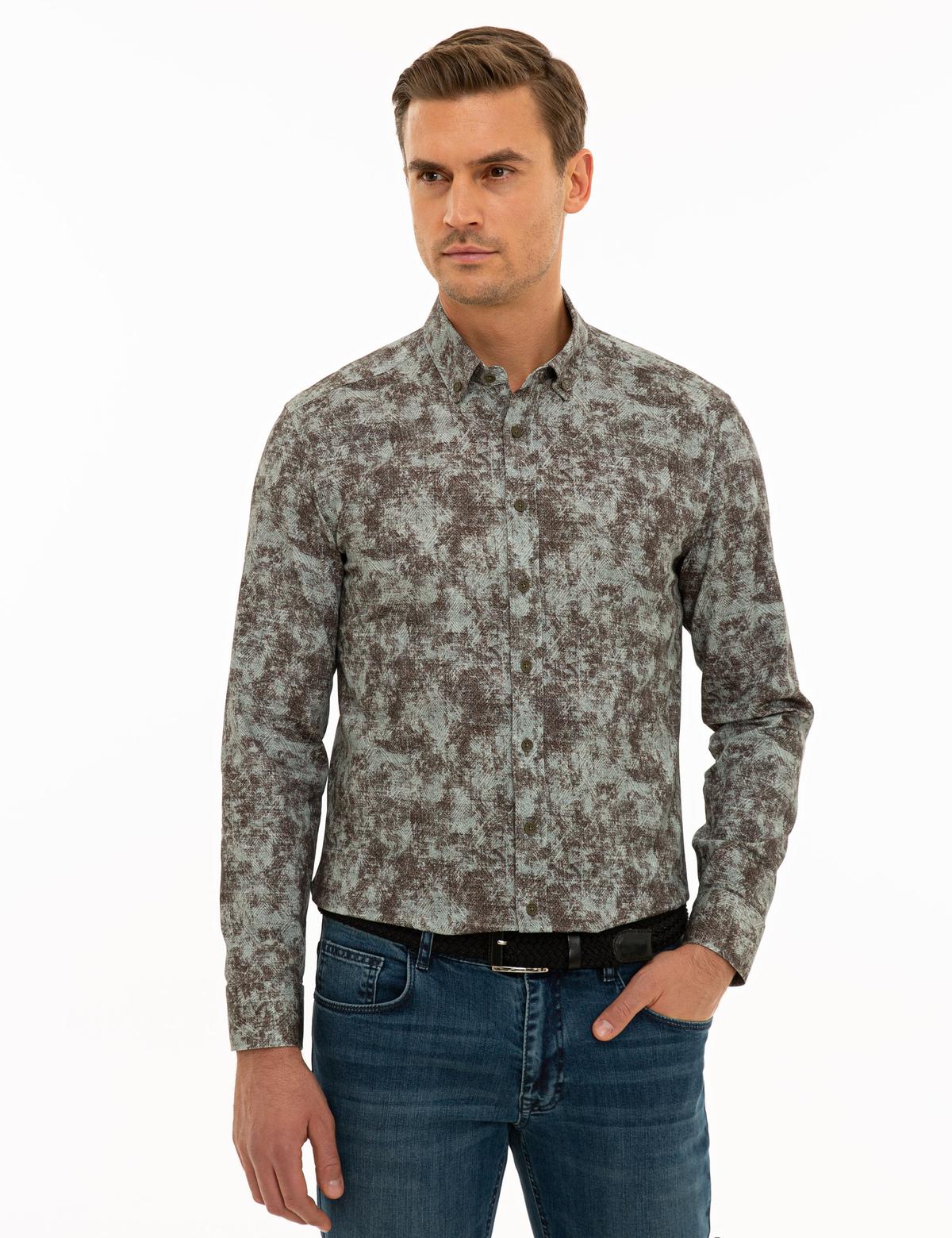 Haki Slim Fit Uzun Kollu Gömlek