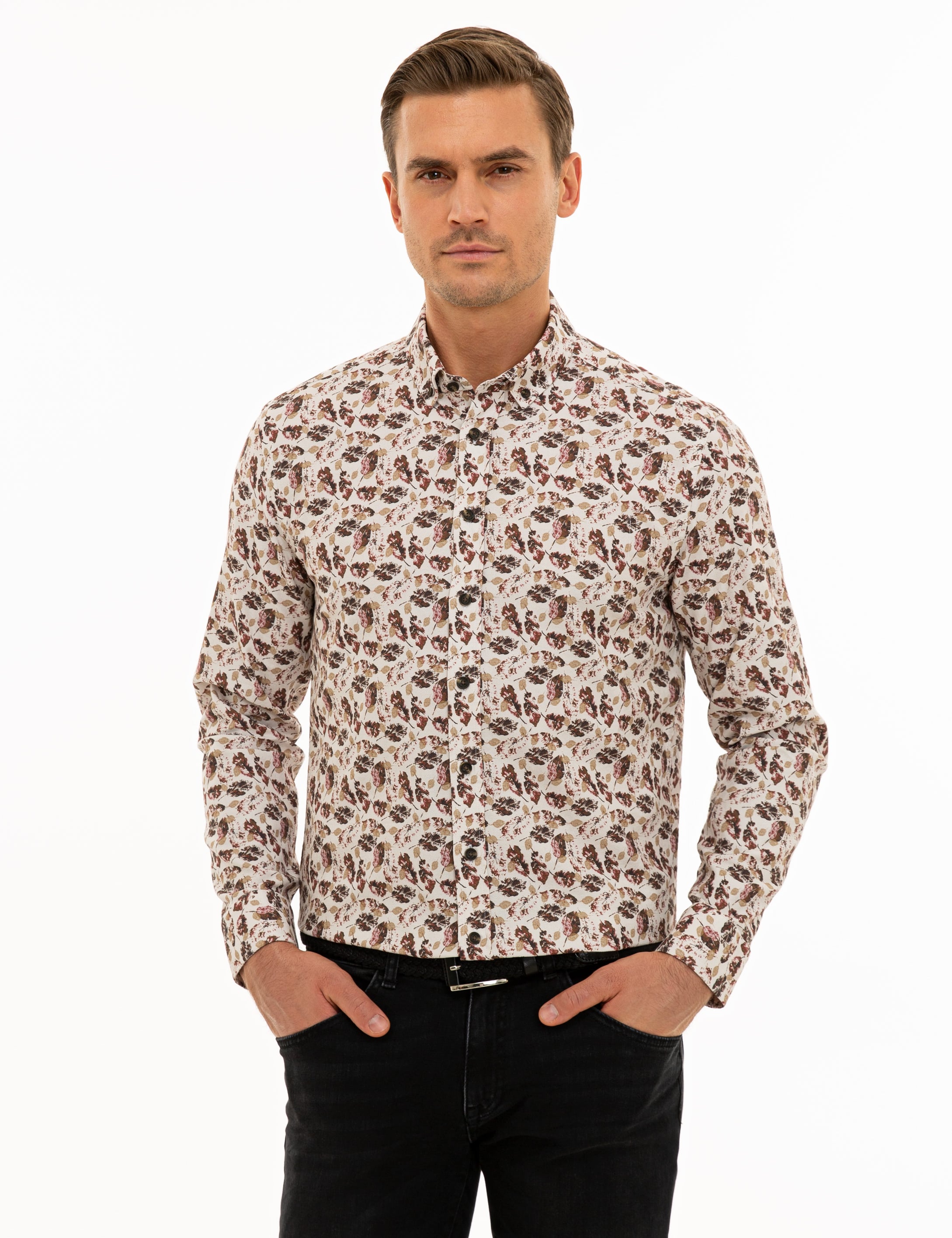 Açık Kahverengi Slim Fit Uzun Kollu Gömlek
