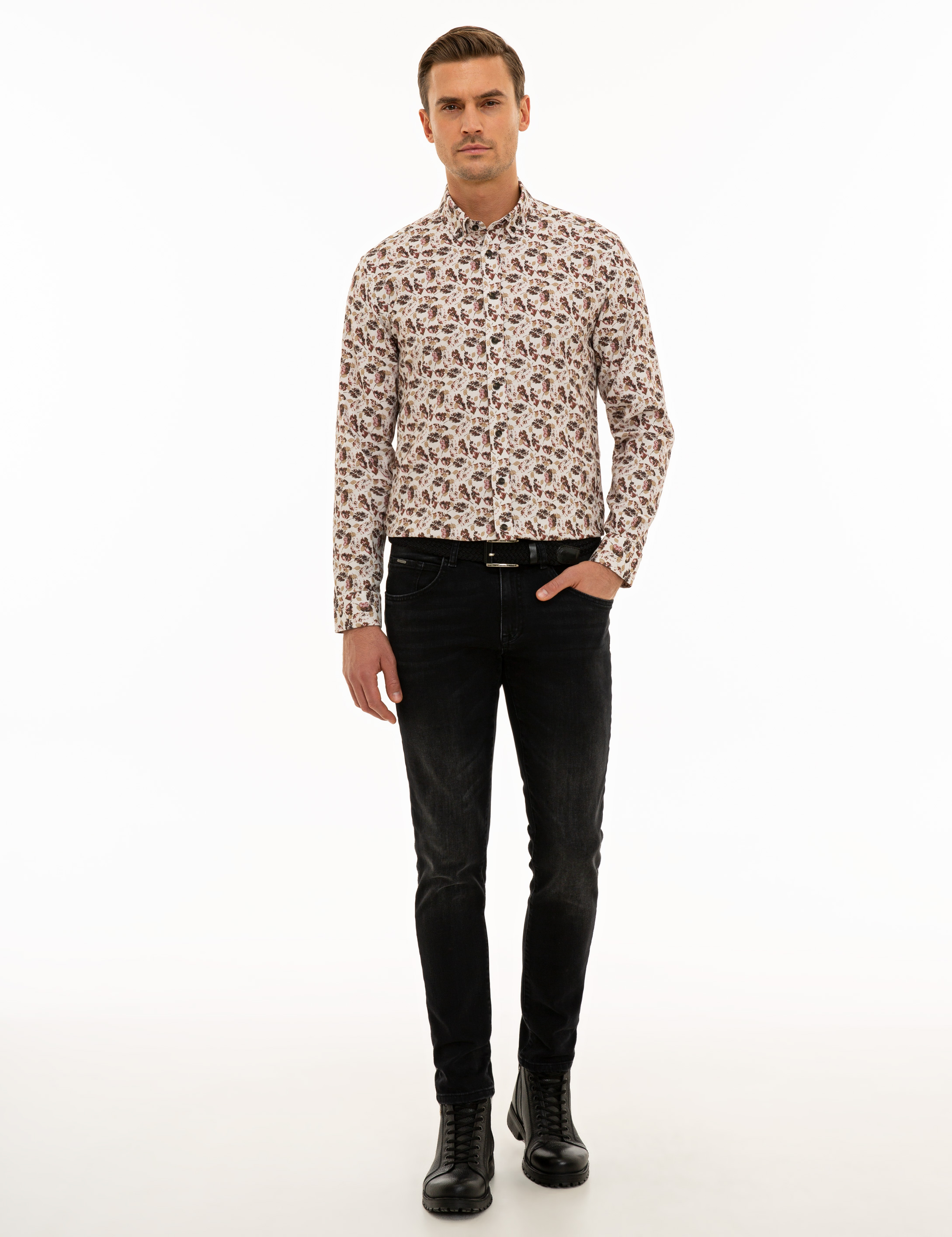 Açık Kahverengi Slim Fit Uzun Kollu Gömlek - Image 4