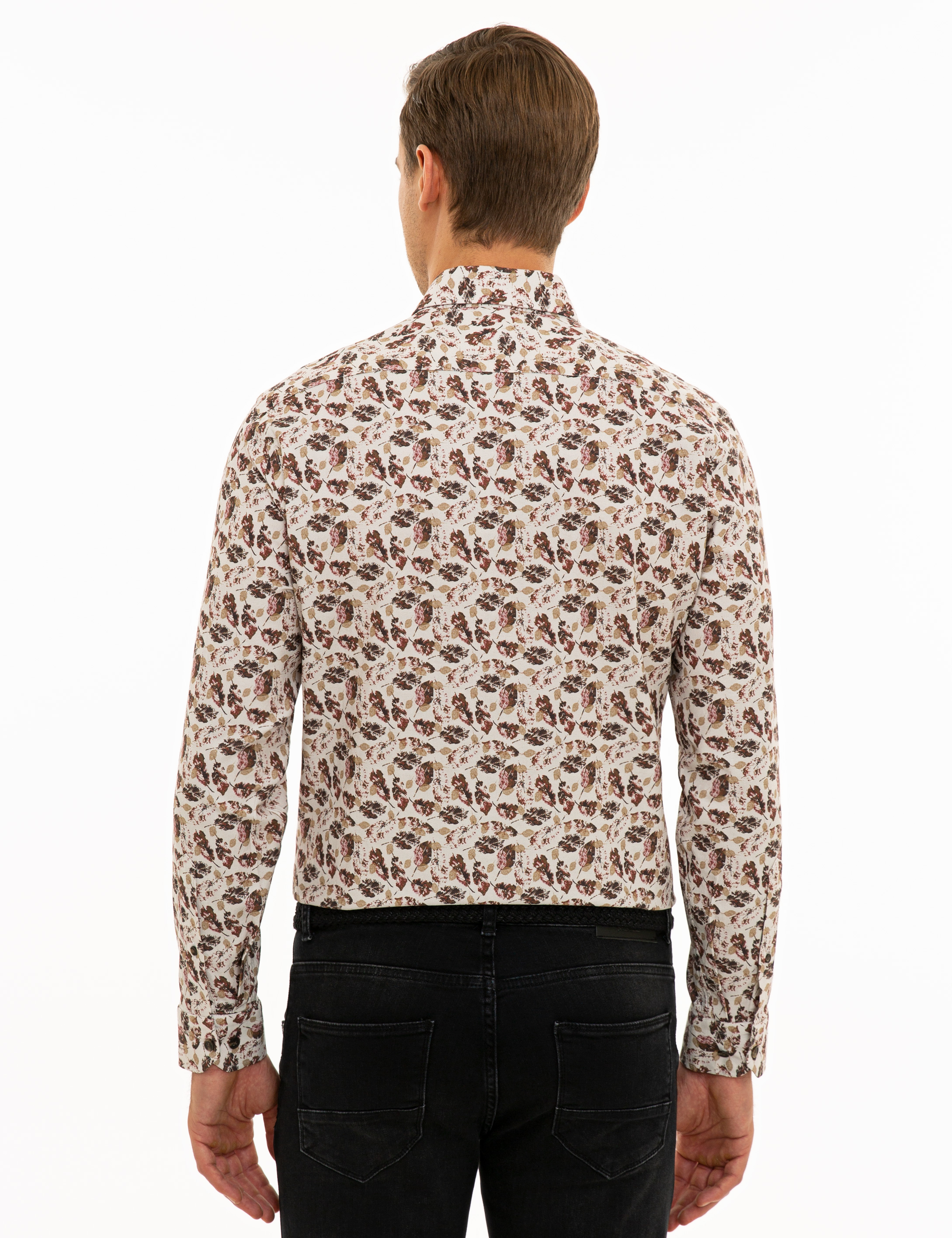 Açık Kahverengi Slim Fit Uzun Kollu Gömlek - Image 3