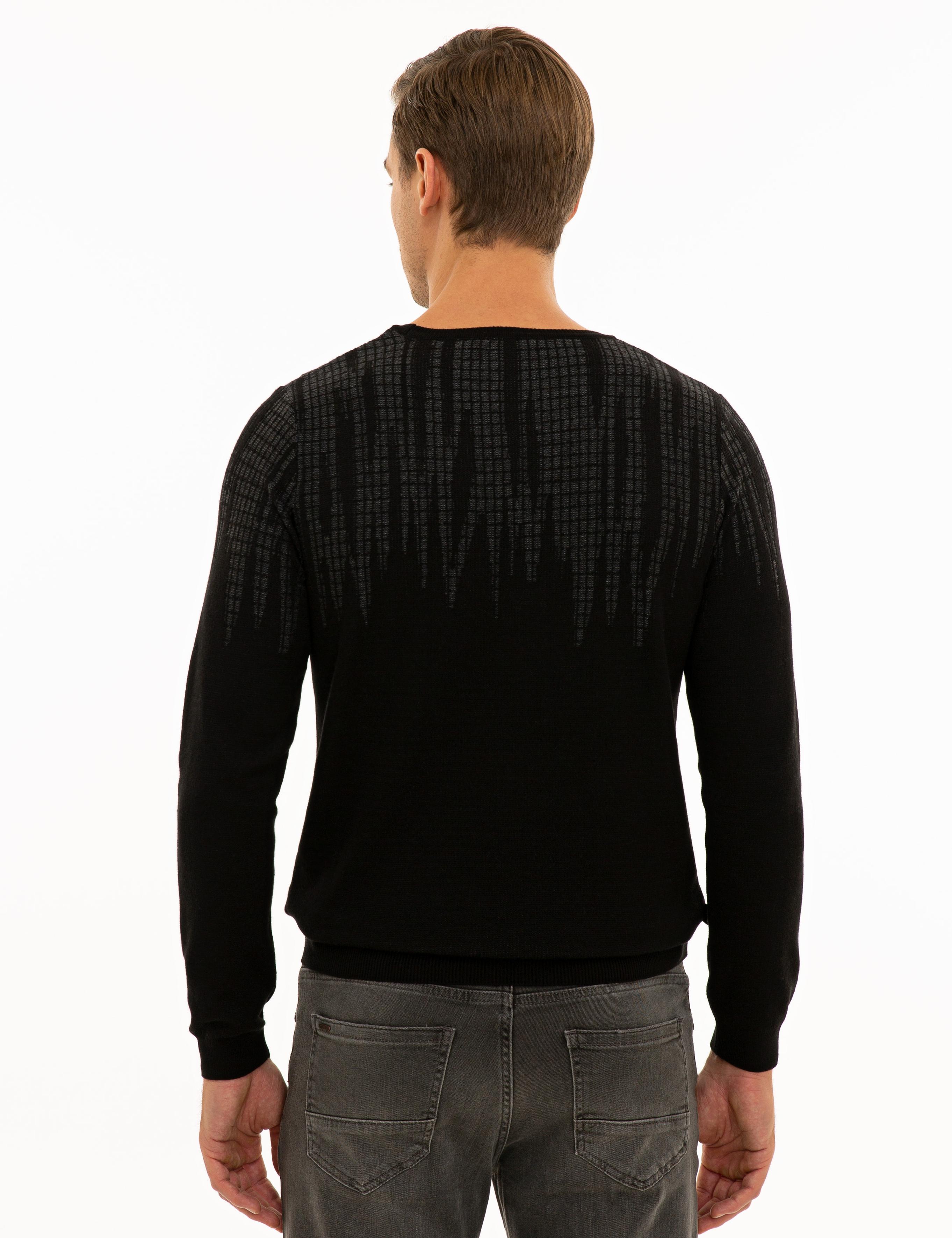 Siyah Slim Fit Bisiklet Yaka Triko Kazak