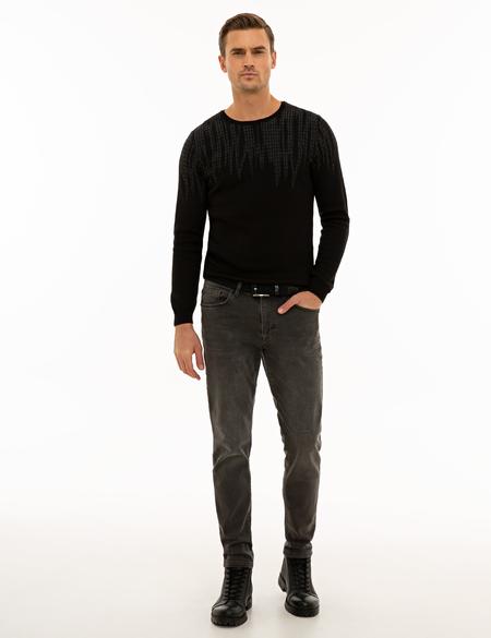 Siyah Slim Fit Bisiklet Yaka Triko Kazak - 50227828033
