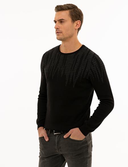 Siyah Slim Fit Bisiklet Yaka Triko Kazak - 50227828033