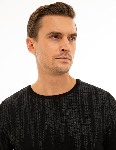 Siyah Slim Fit Bisiklet Yaka Triko Kazak - 50227828033