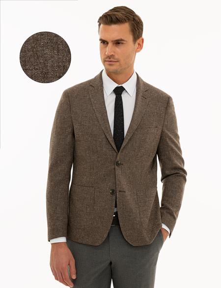Kahverengi Ex. Slim Fit Ceket - 50227204044