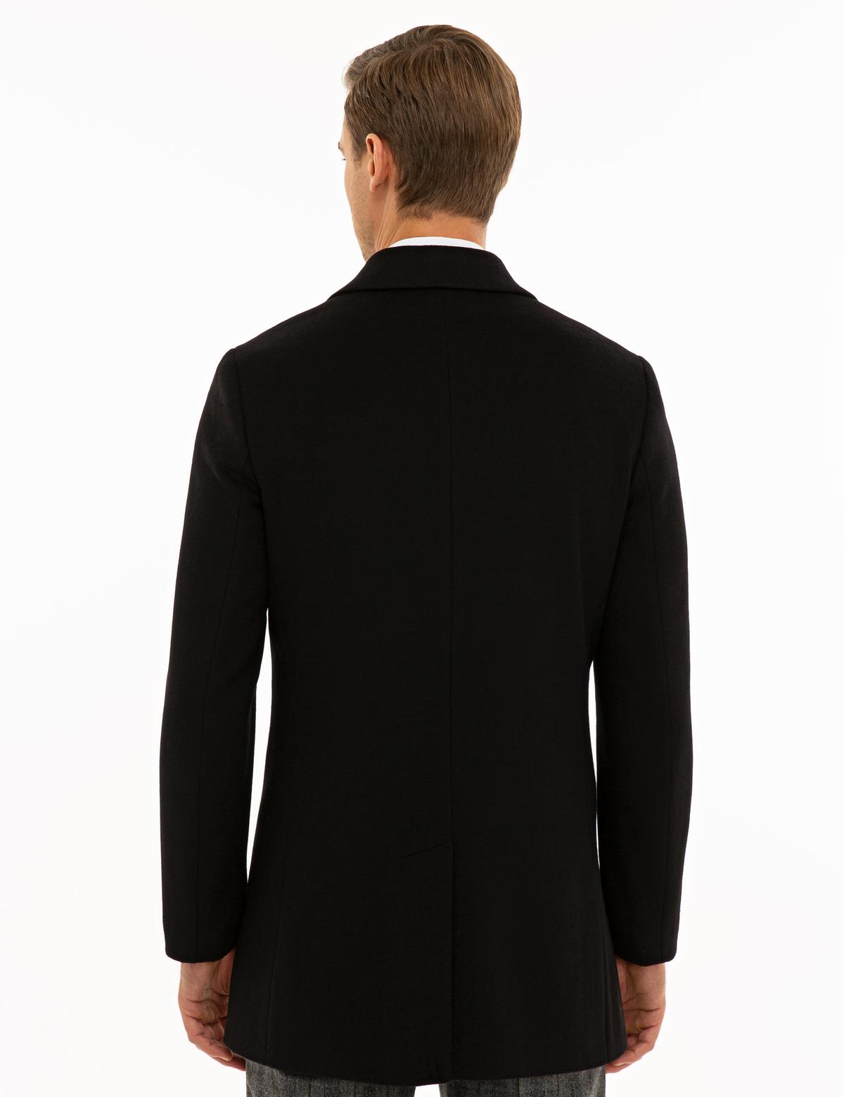 Siyah Ex. Slim Fit Kaşe Kaban - 50230243045