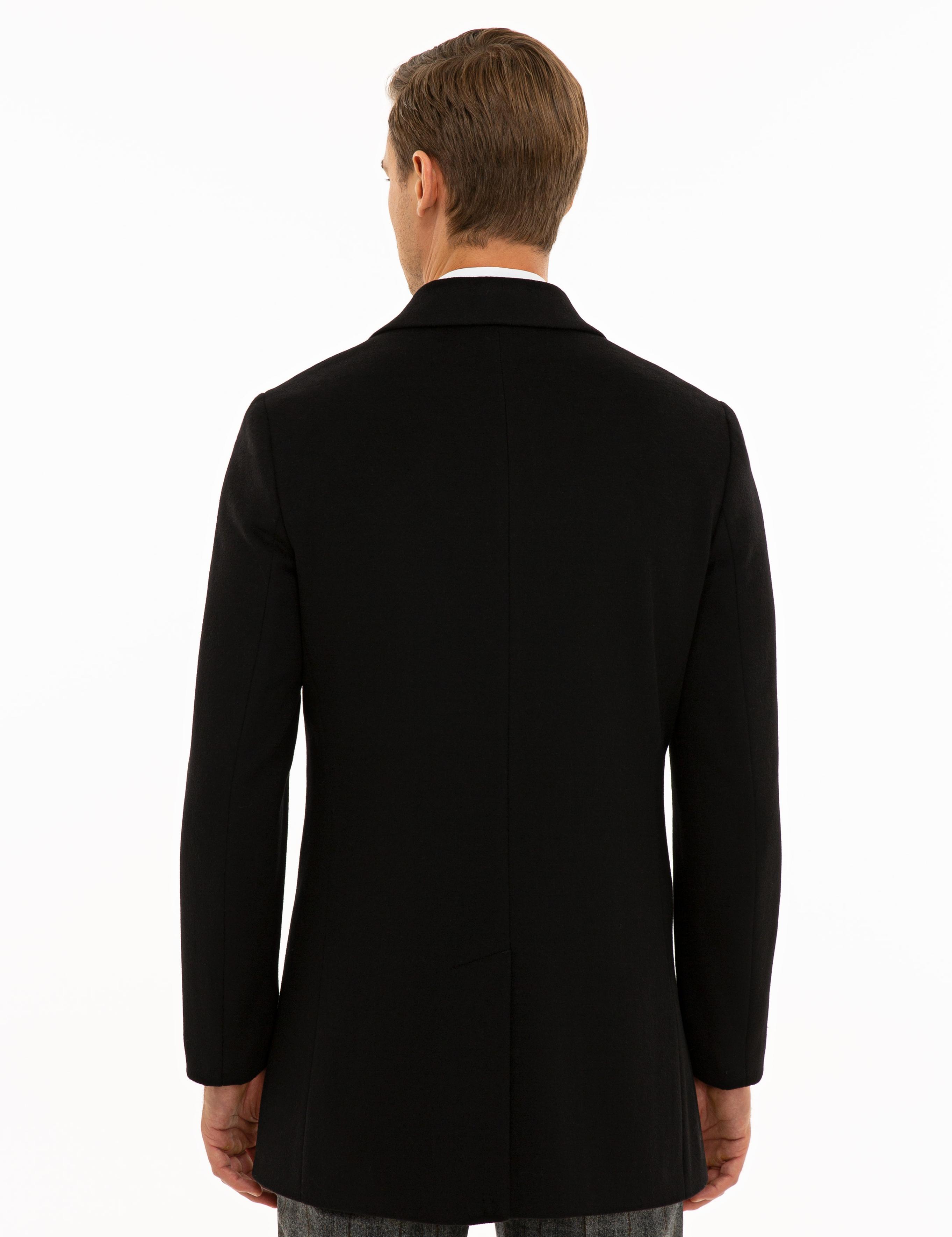 Siyah Ex. Slim Fit Kaşe Kaban