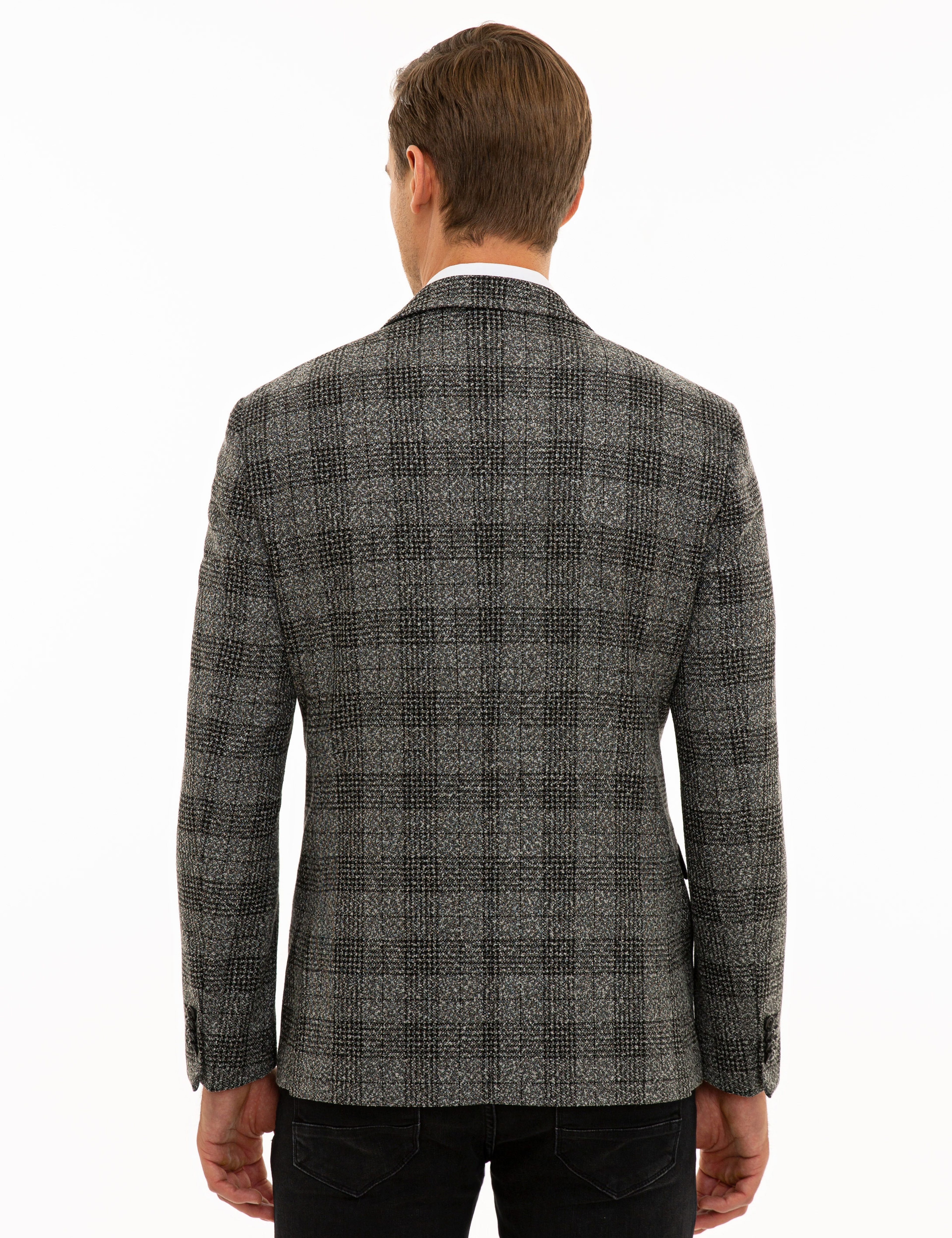 Ekose Gri Slim Fit Ceket