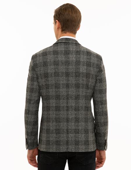 Ekose Gri Slim Fit Ceket - 50228517053