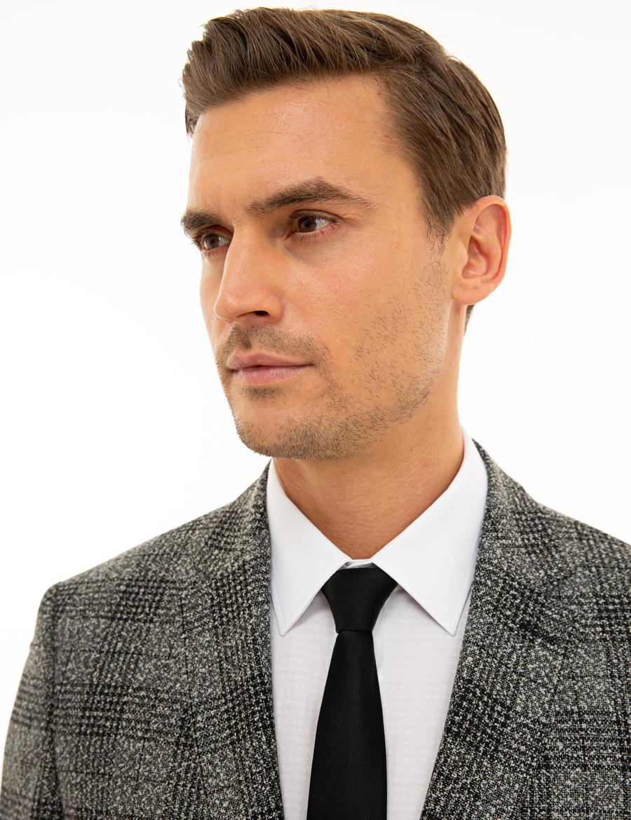 Ekose Gri Slim Fit Ceket