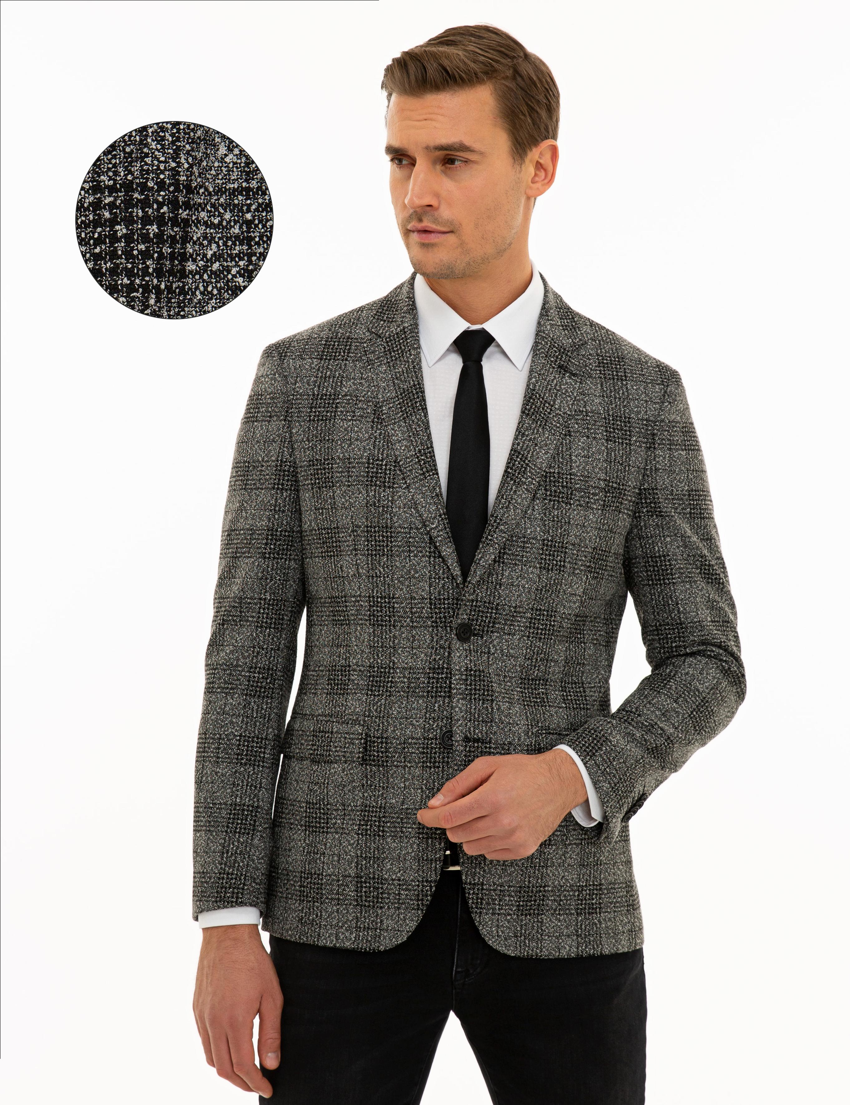 Ekose Gri Slim Fit Ceket